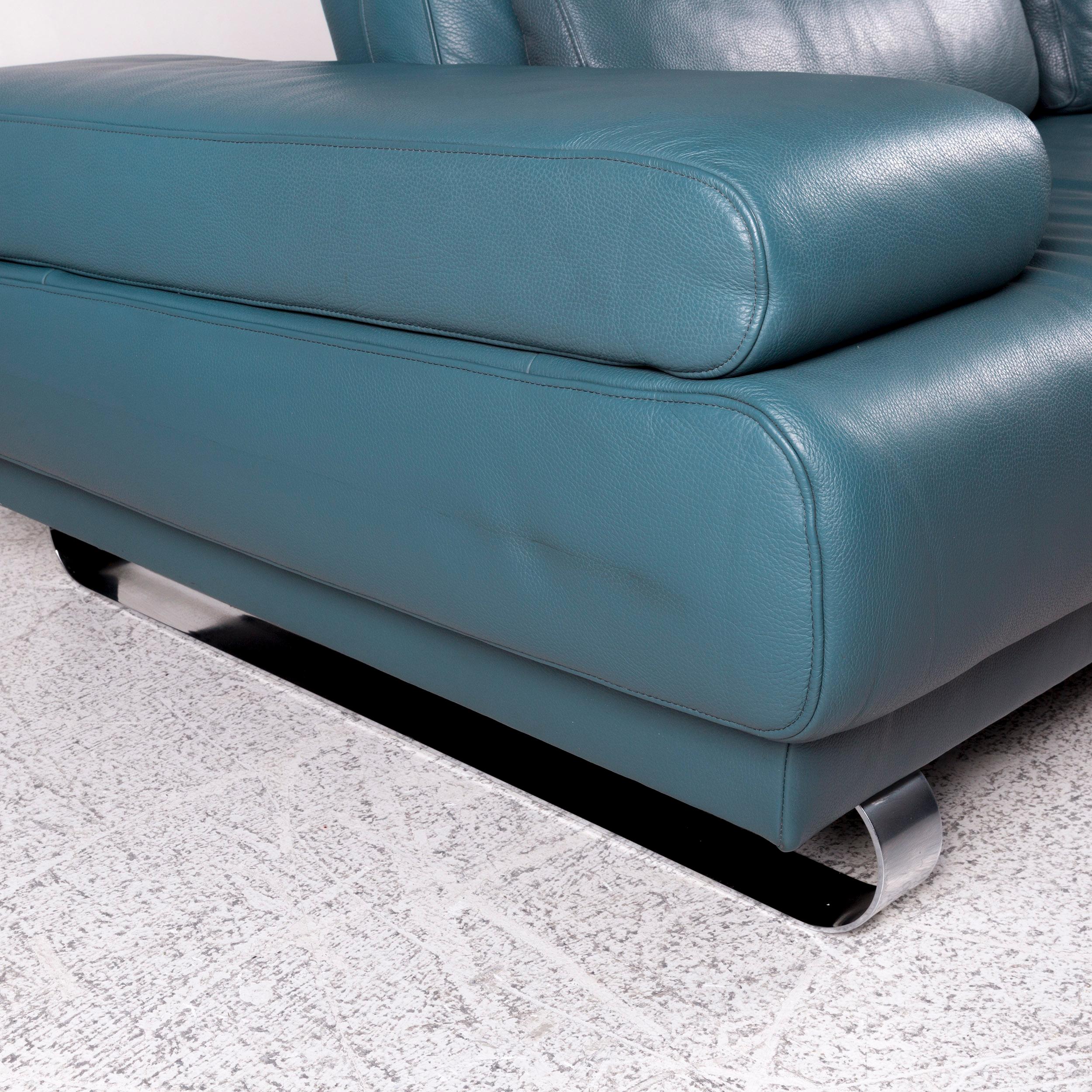 Ewald Schillig Leder-Ecksofa Blau Petrol-Sofa (Moderne) im Angebot