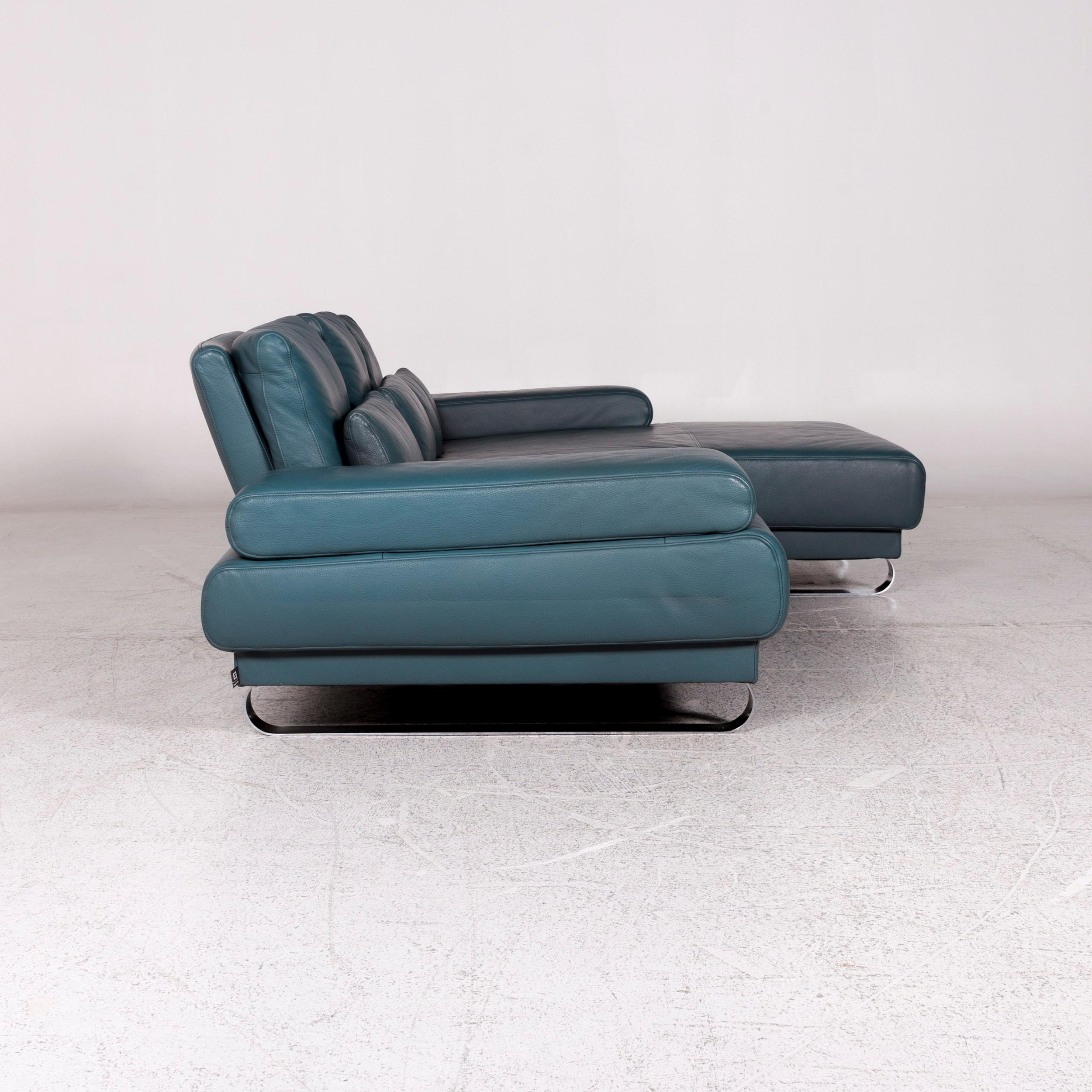 Ewald Schillig Leder-Ecksofa Blau Petrol-Sofa (21. Jahrhundert und zeitgenössisch) im Angebot