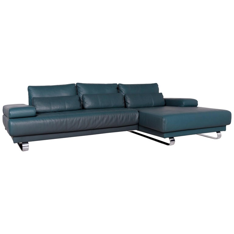Ewald Schillig Leder Ecksofa Blau Petrol Sofa Couch For Sale at 1stDibs
