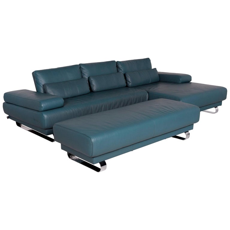 Ewald Schillig Leder Sofa Garnitur Blau Petrol 1 Ecksofa 1 Hocker #10274  For Sale at 1stDibs | schillig sofa leder, leder sofa set, eck sofa