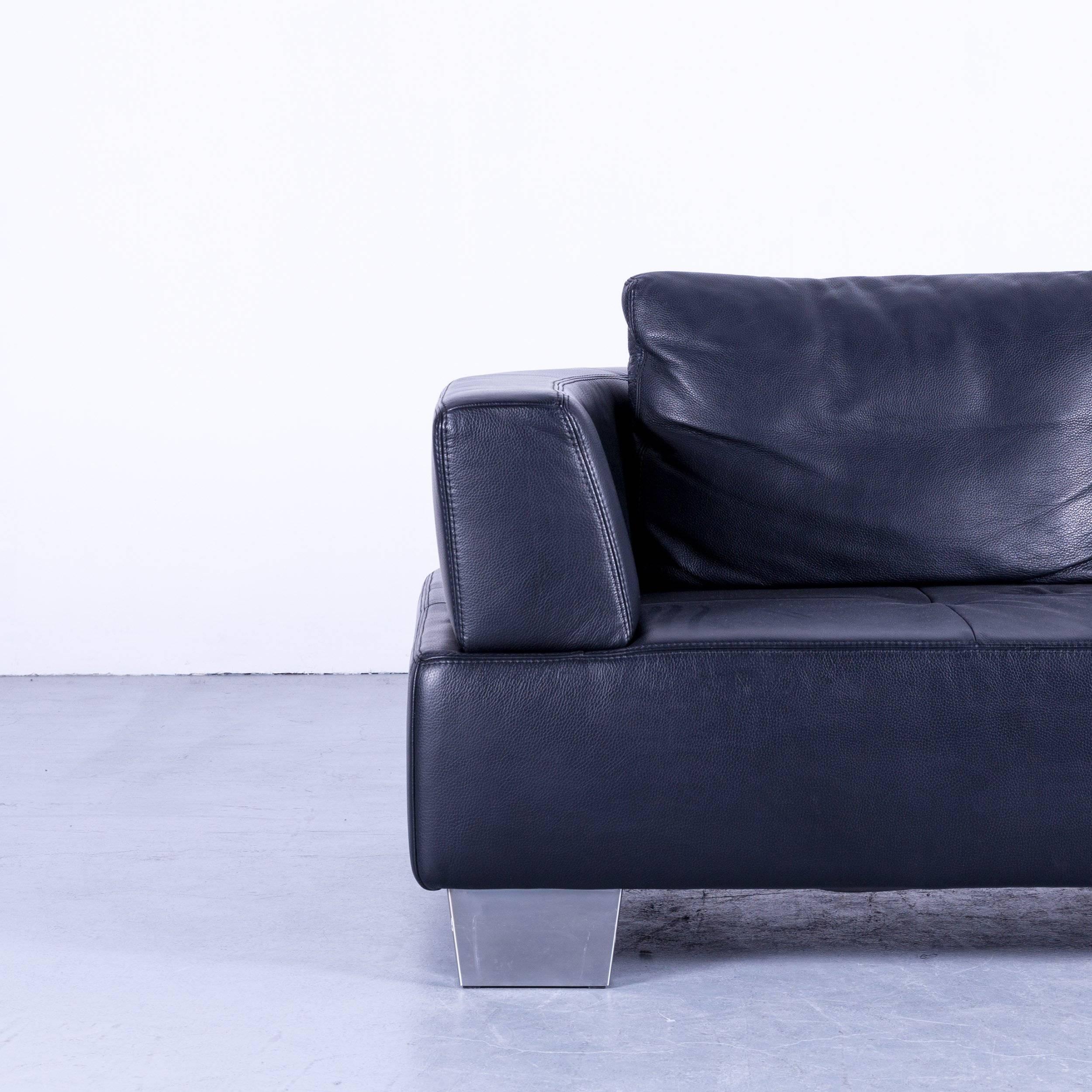 Ewald Schillig moon designer sofa black leather couch three-seat modern, in a minimalistic and modern design, made for pure comfort and style.
