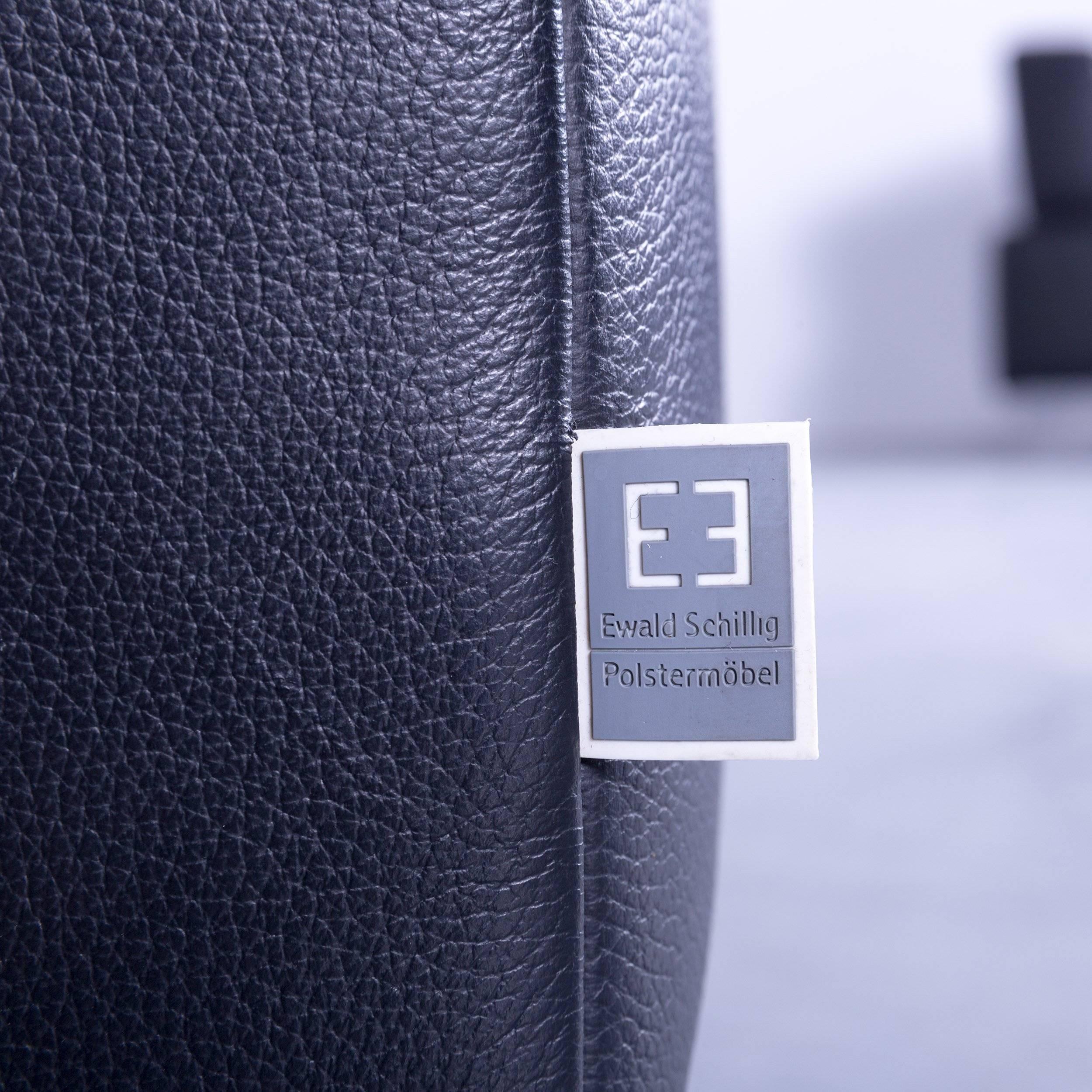 German Ewald Schillig Moon Designer Sofa Black Leather Couch Three-Seat Modern