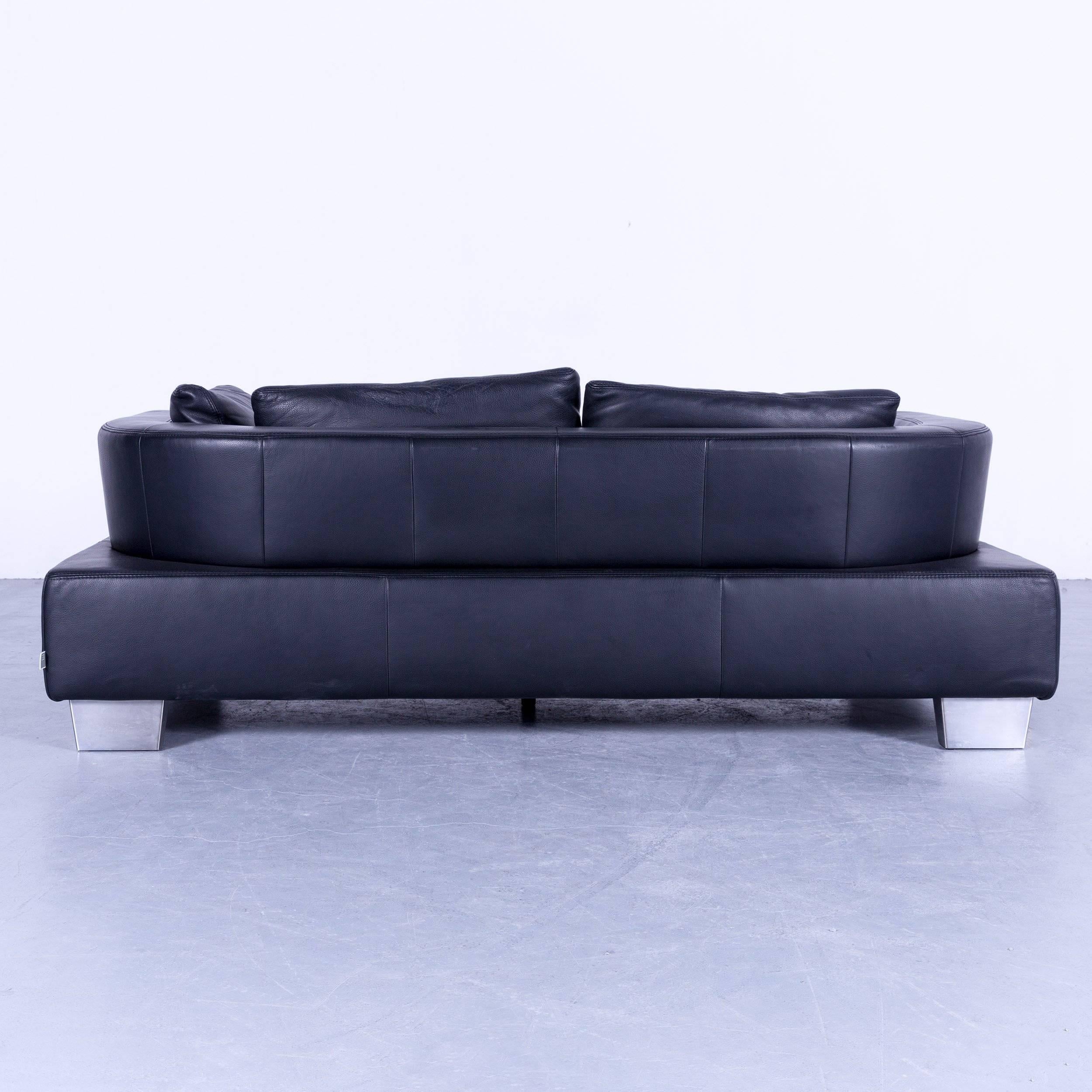 Contemporary Ewald Schillig Moon Designer Sofa Black Leather Couch Three-Seat Modern