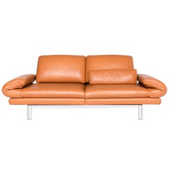 Ewald Schillig Quinn Designer-Leder-Sofa in Orange und Cognac aus echtem Leder
