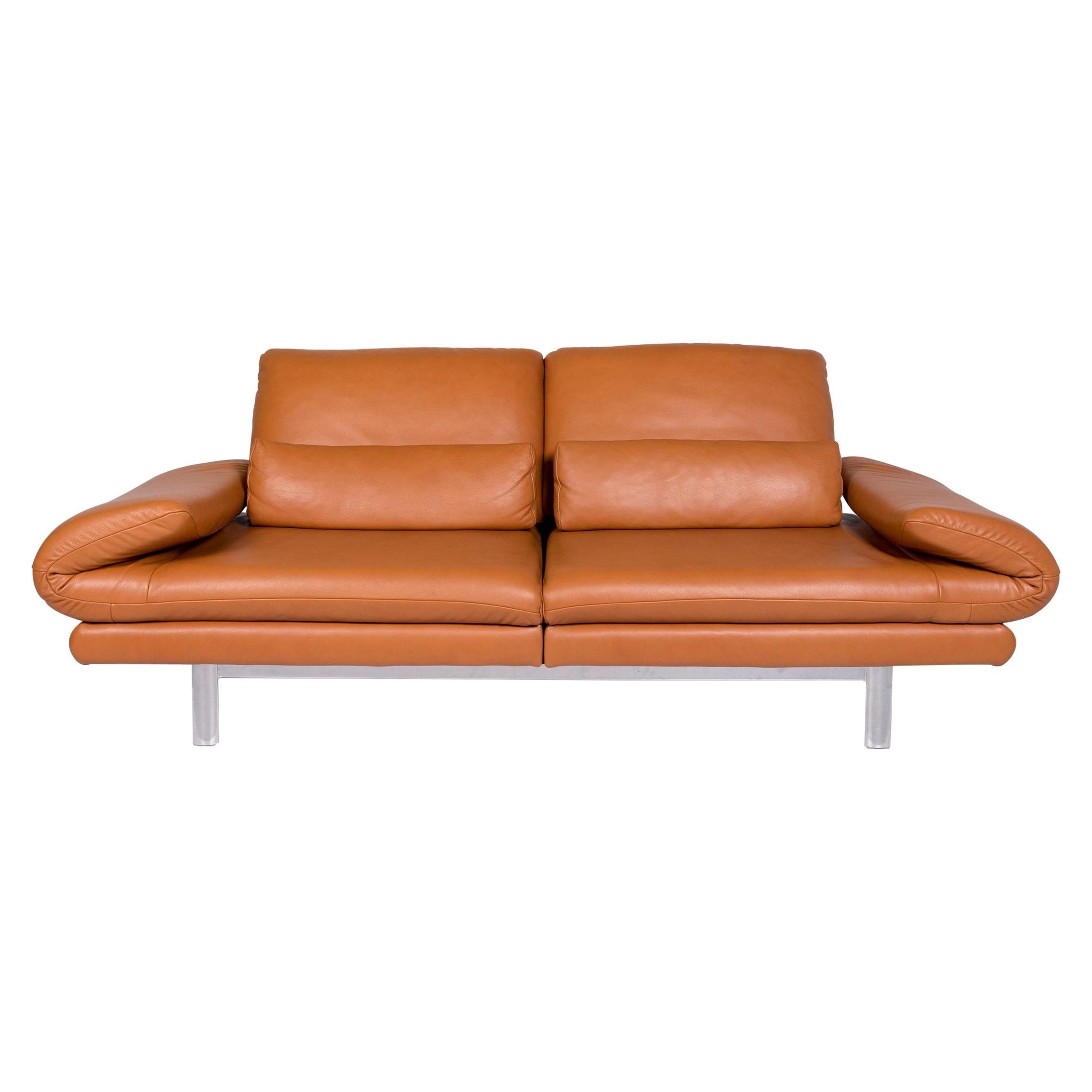 Ewald Schillig Quinn Leather Sofa Orange Two-Seat Function Relax Function For Sale