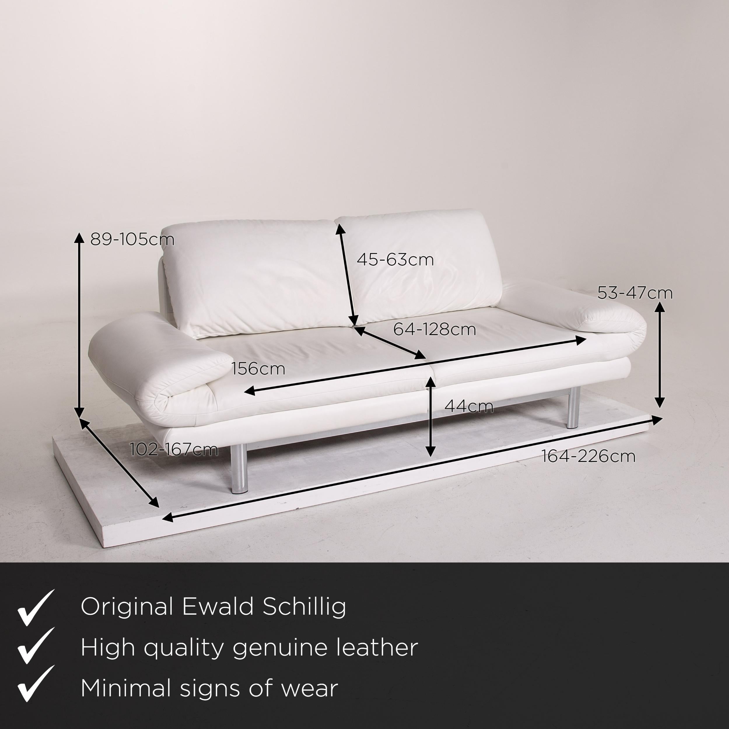 We present to you an Ewald Schillig Quinn leather sofa white second function relax position couch.
 

 Product measurements in centimeters:
 

Depth 102
Width 226
Height 89
Seat height 44
Rest height 53
Seat depth 64
Seat width 156
Back