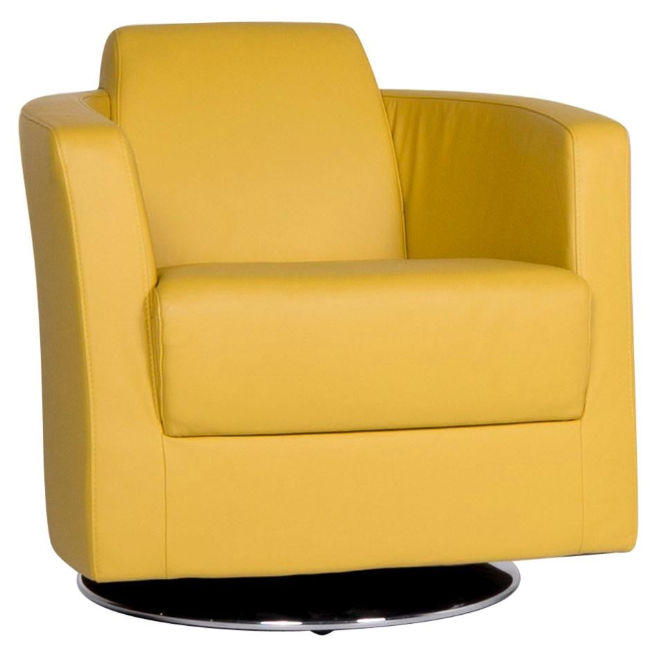 Ewald Schillig Sam Leather Armchair Yellow Club Chair For Sale