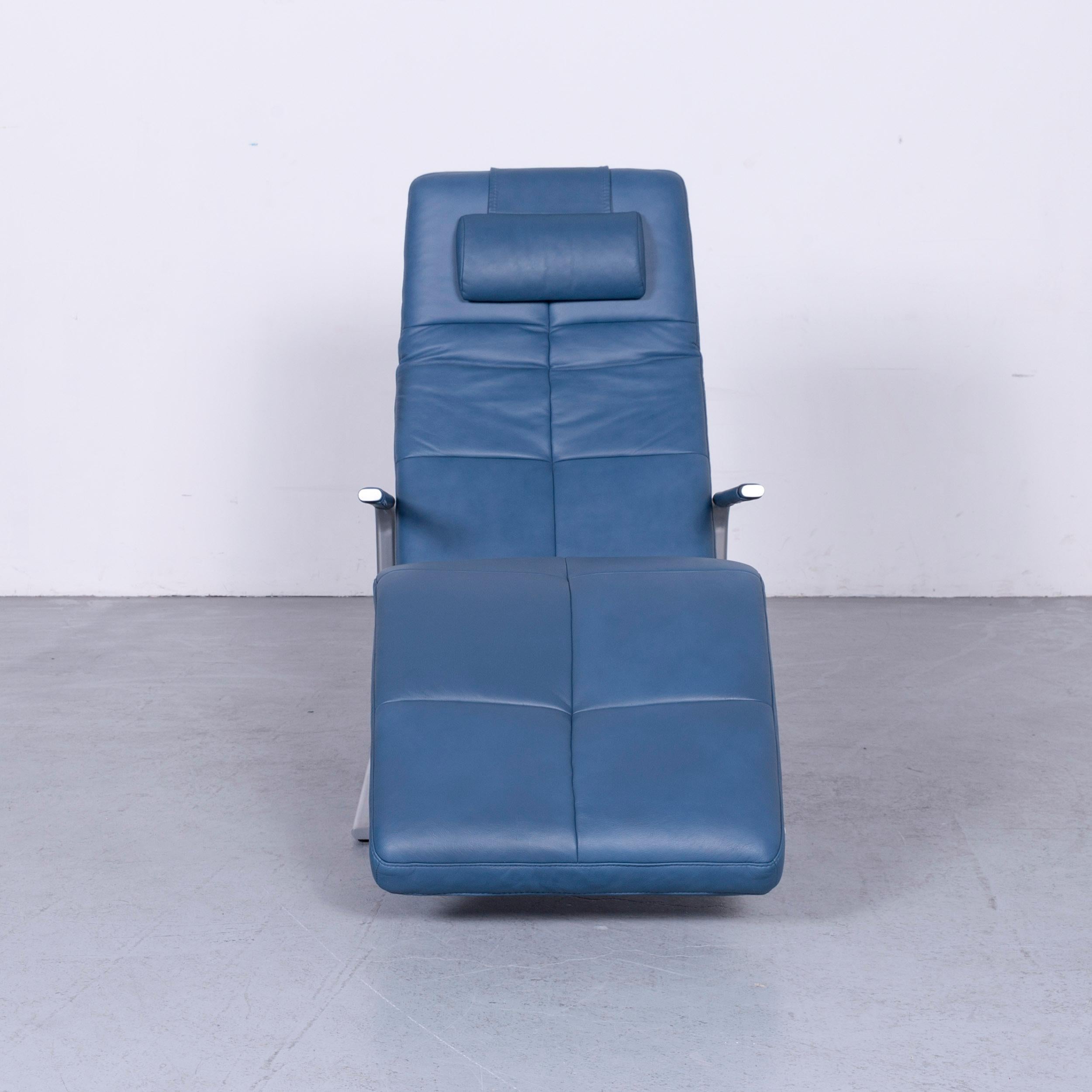 German Ewald Schillig Vita Designer Couch Leather Blue One-Seat Function Modern For Sale