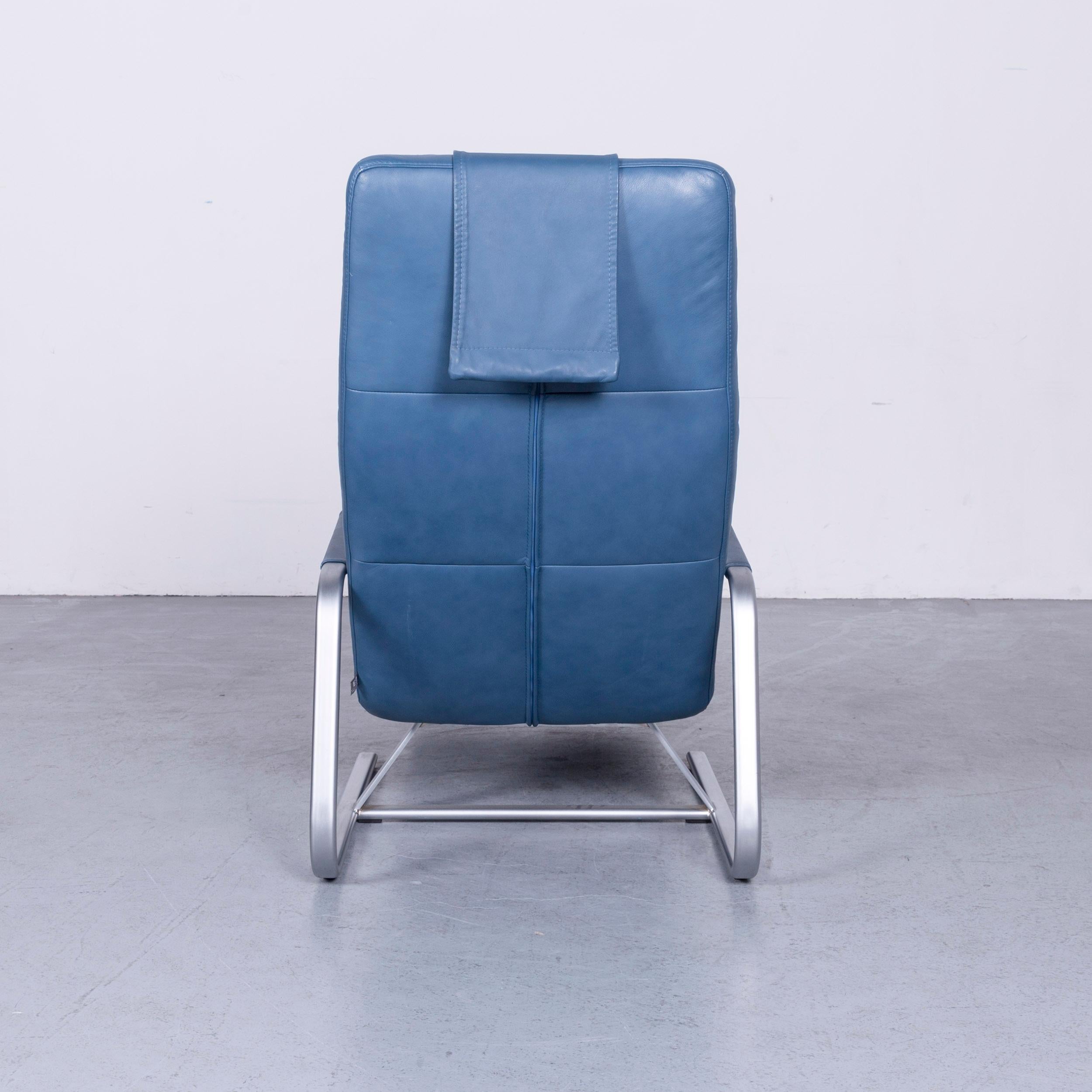 Ewald Schillig Vita Designer Couch Leather Blue One-Seat Function Modern For Sale 3