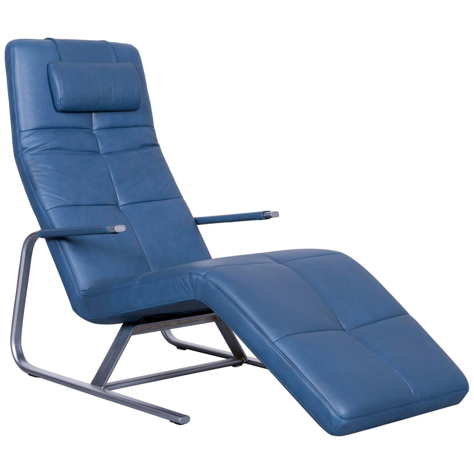 Ewald Schillig Vita Designer Couch Leather Blue One-Seat Function Modern For Sale
