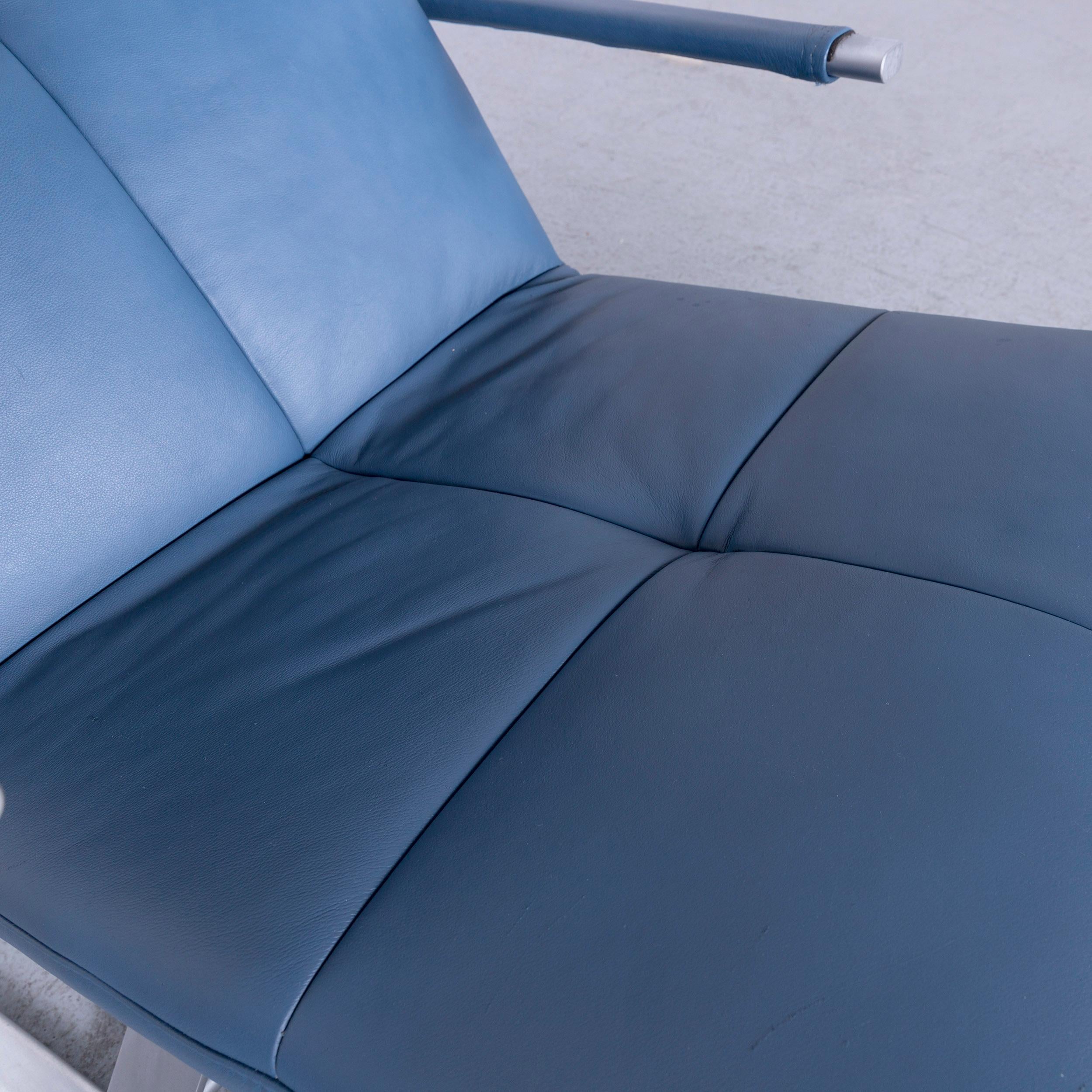German Ewald Schillig VITA Designer Leather Lounger Blue Genuine Leather Single-Seat For Sale