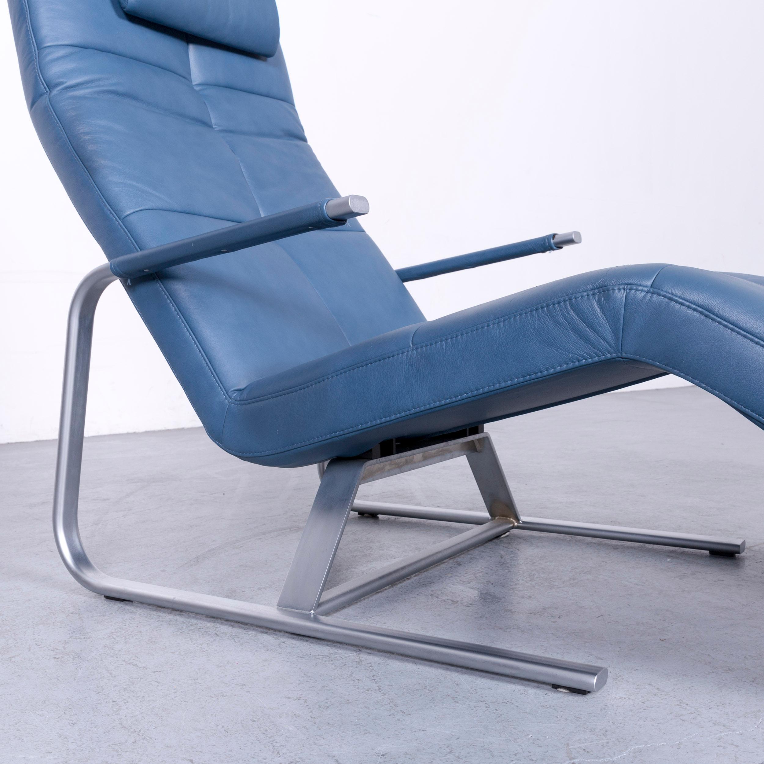 Ewald Schillig VITA Designer Leather Lounger Blue Genuine Leather Single-Seat In Good Condition For Sale In Cologne, DE