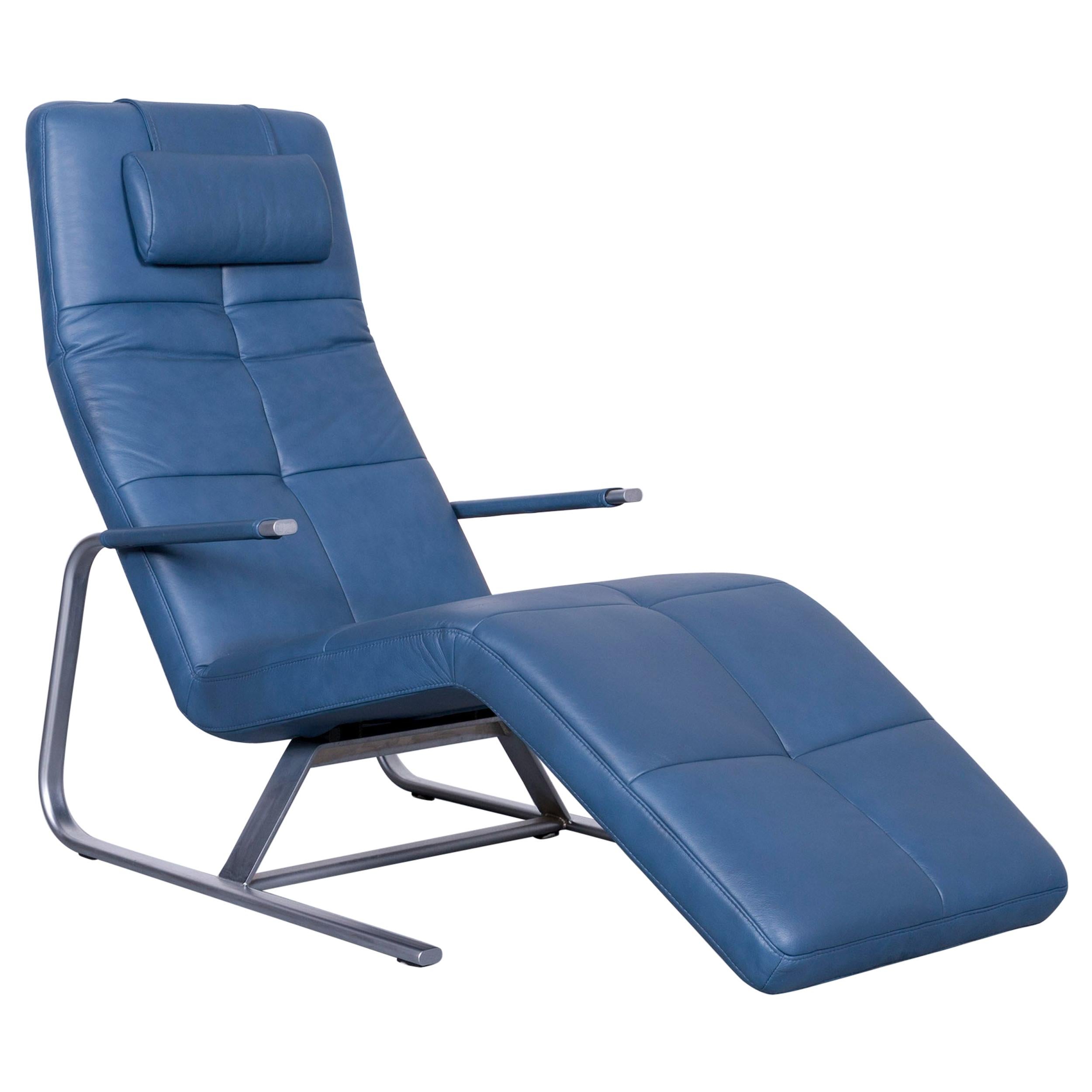 Ewald Schillig VITA Designer Leather Lounger Blue Genuine Leather Single-Seat For Sale