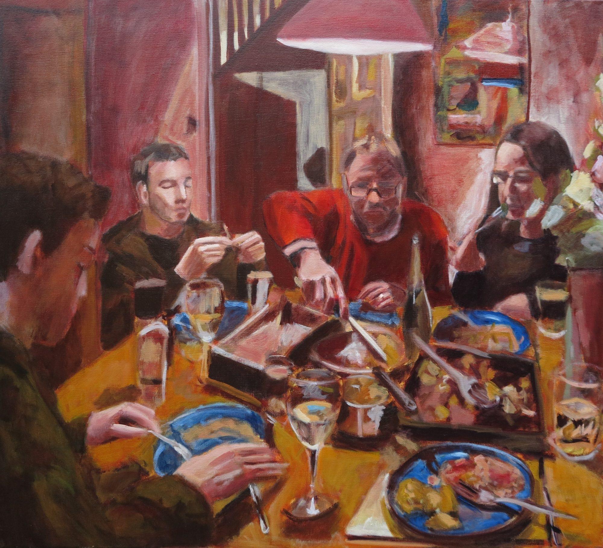 Ewan White Figurative Painting - Family Eating