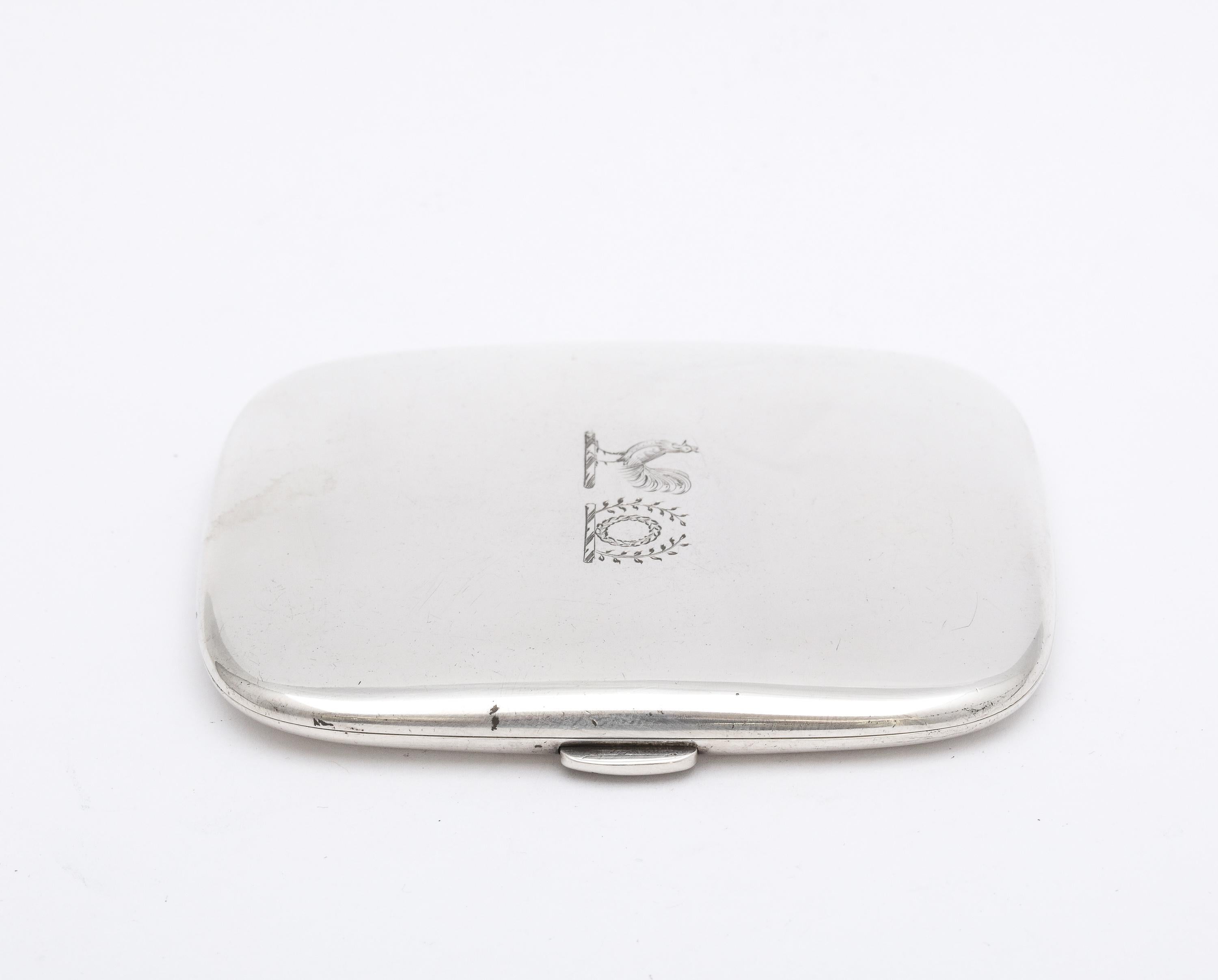 Ewardian Sterling Silver Cigarette Case Having Two Engraved Armorials In Good Condition In New York, NY