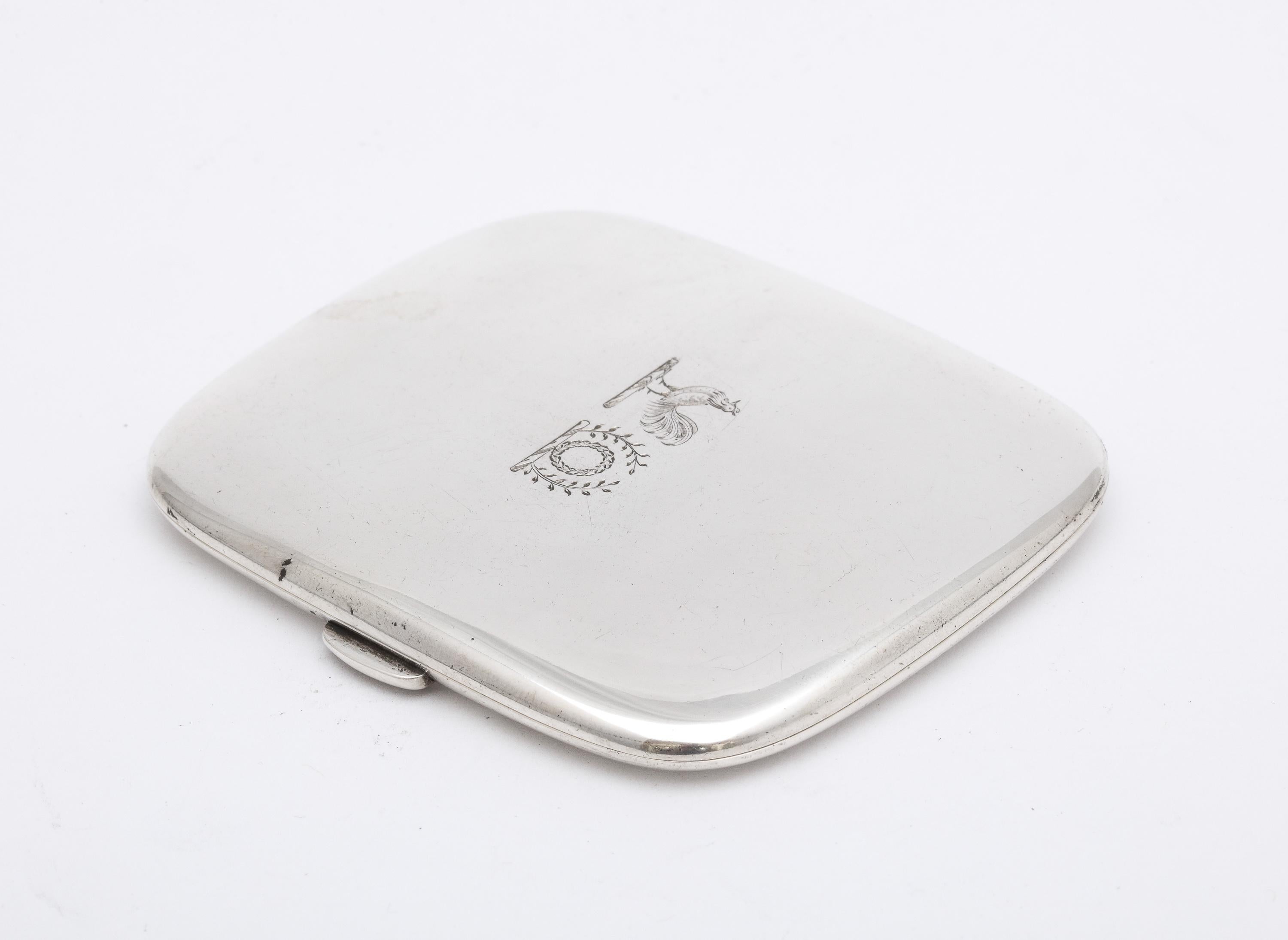 Early 20th Century Ewardian Sterling Silver Cigarette Case Having Two Engraved Armorials