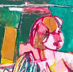 1987 Modern British oil painting of two nudes in a studio by Ewart Johns