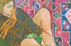 Ewart Johns (1923-2013) - 1987 Oil, Girl Holding Foot, Carpet Background
