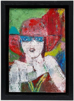 Ewart Johns (1923-2013) - 1990 Huile, Fille au chapeau rose