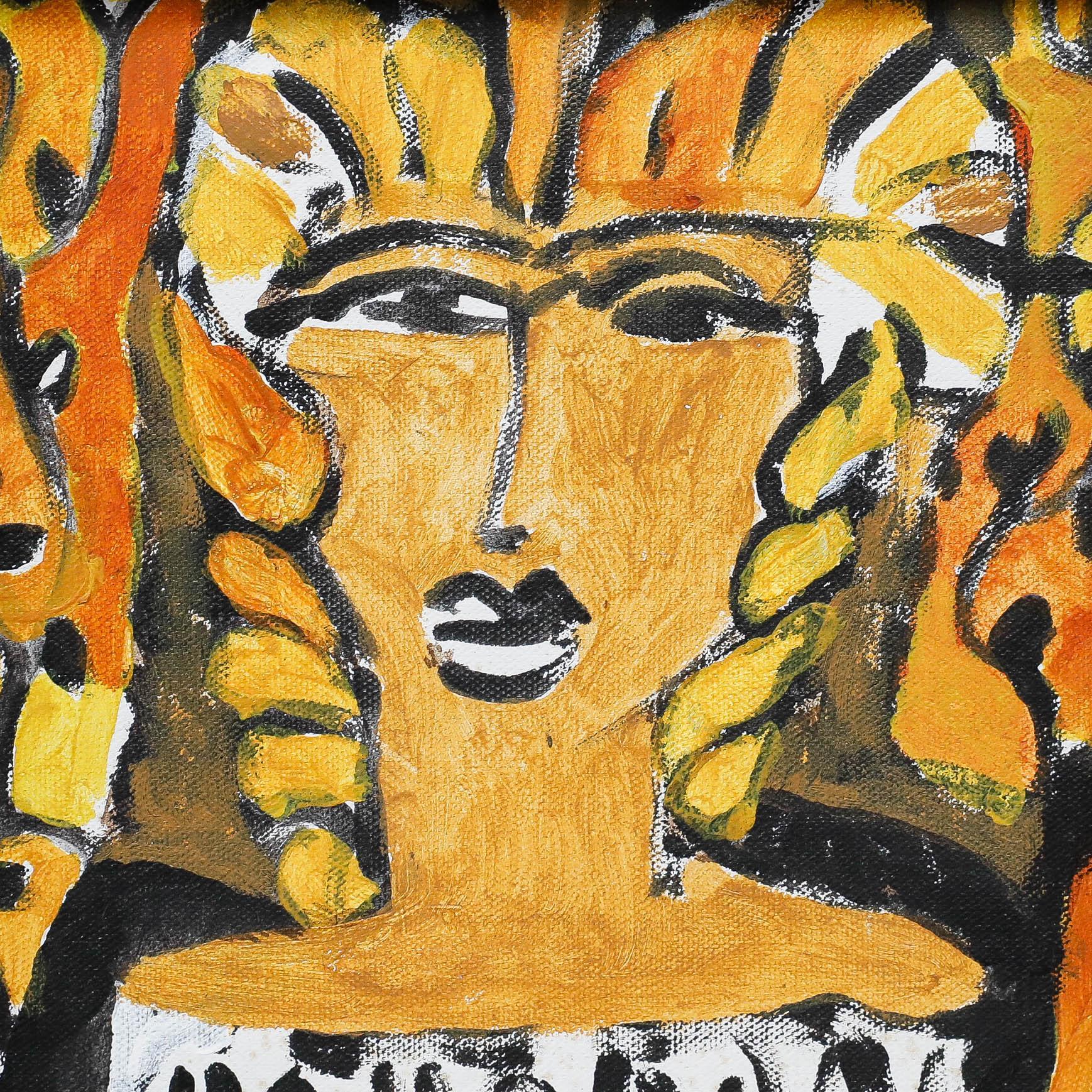 Un portrait magnifiquement audacieux et lumineux d'une jeune femme, réalisé dans des tons orange brûlé. Expressive, énergique et intemporelle, cette belle étude de Johns est peut-être une étude préparatoire pour une œuvre plus importante. Bien