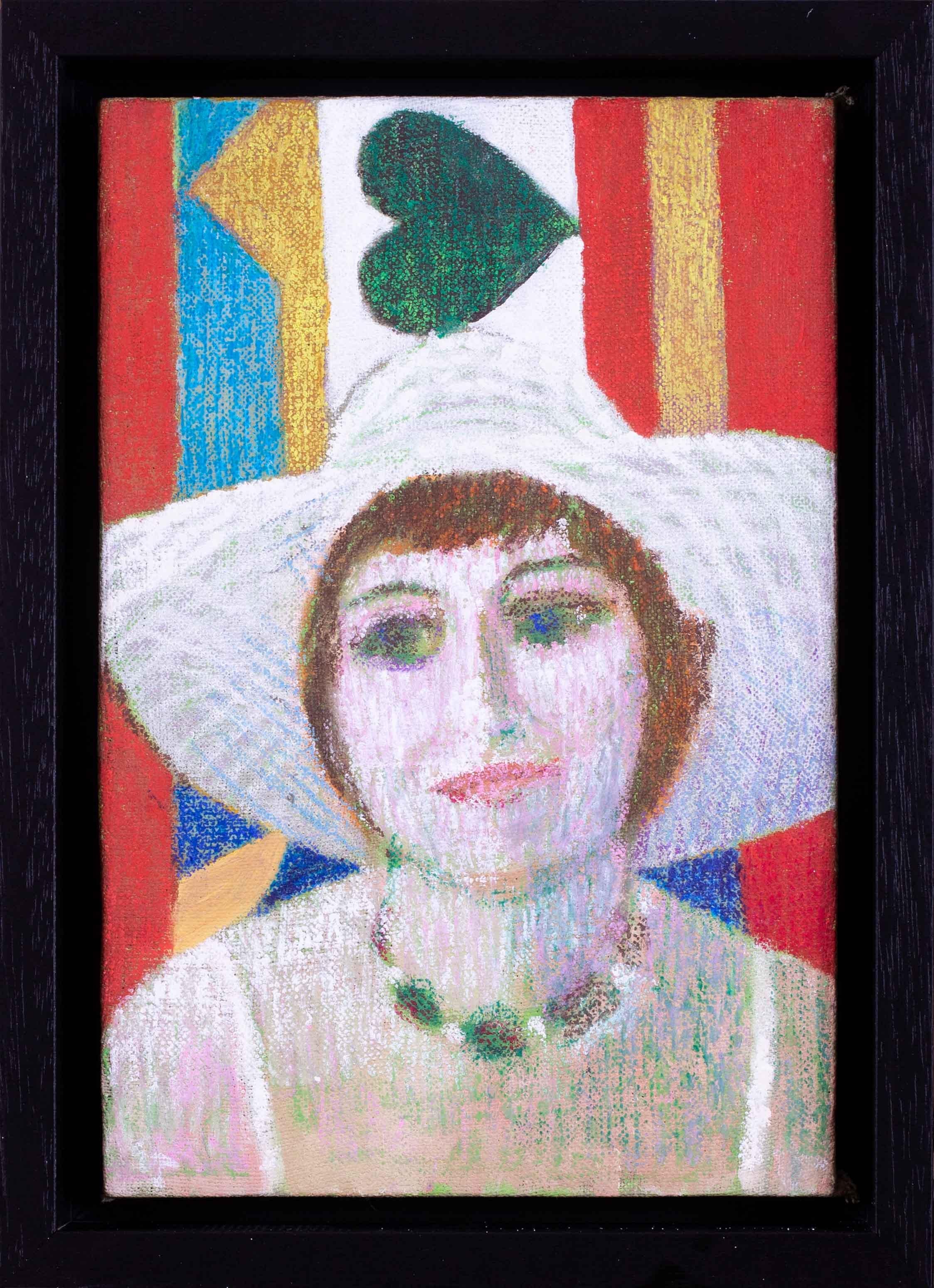 Mid-century, Modern British portrait of a lady in pale pink hat by Ewart Johns For Sale 2