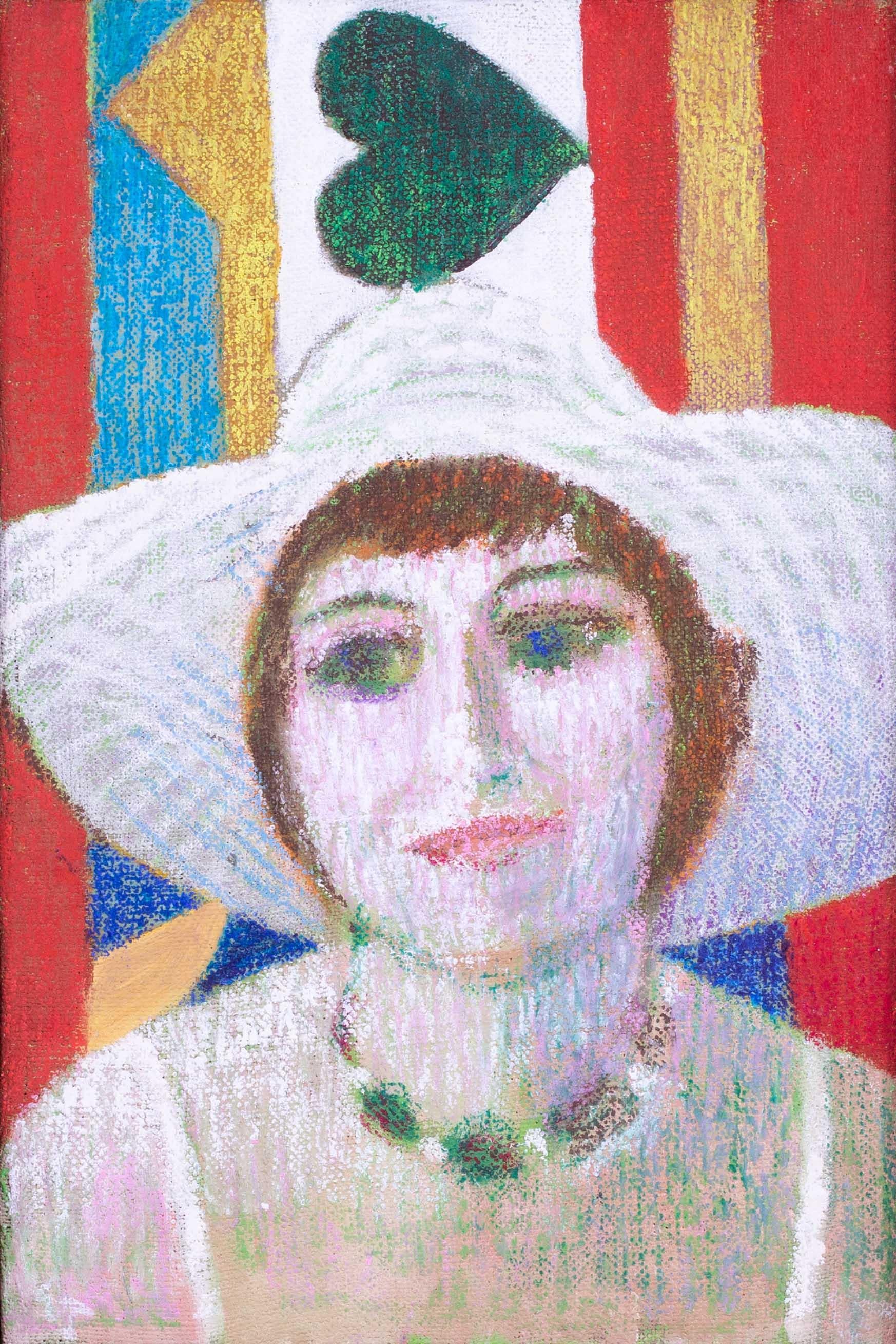 Mid-century, Modern British portrait of a lady in pale pink hat by Ewart Johns For Sale 3