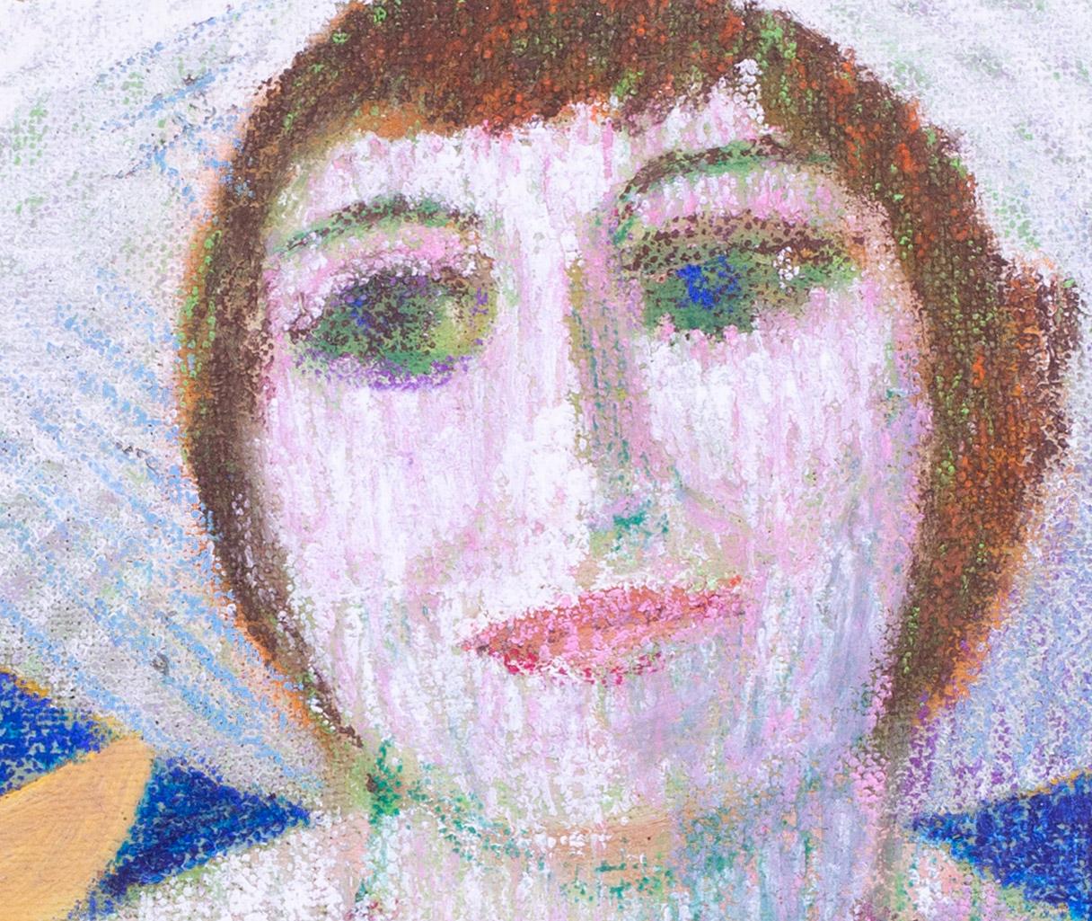 Modernes britisches Porträt einer Dame mit blassrosa Hut von Ewart Johns aus der Mitte des Jahrhunderts im Angebot 4