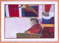 Modern British, 1982 dipinto a olio firmato di una donna in uno studio da Ewart Johns