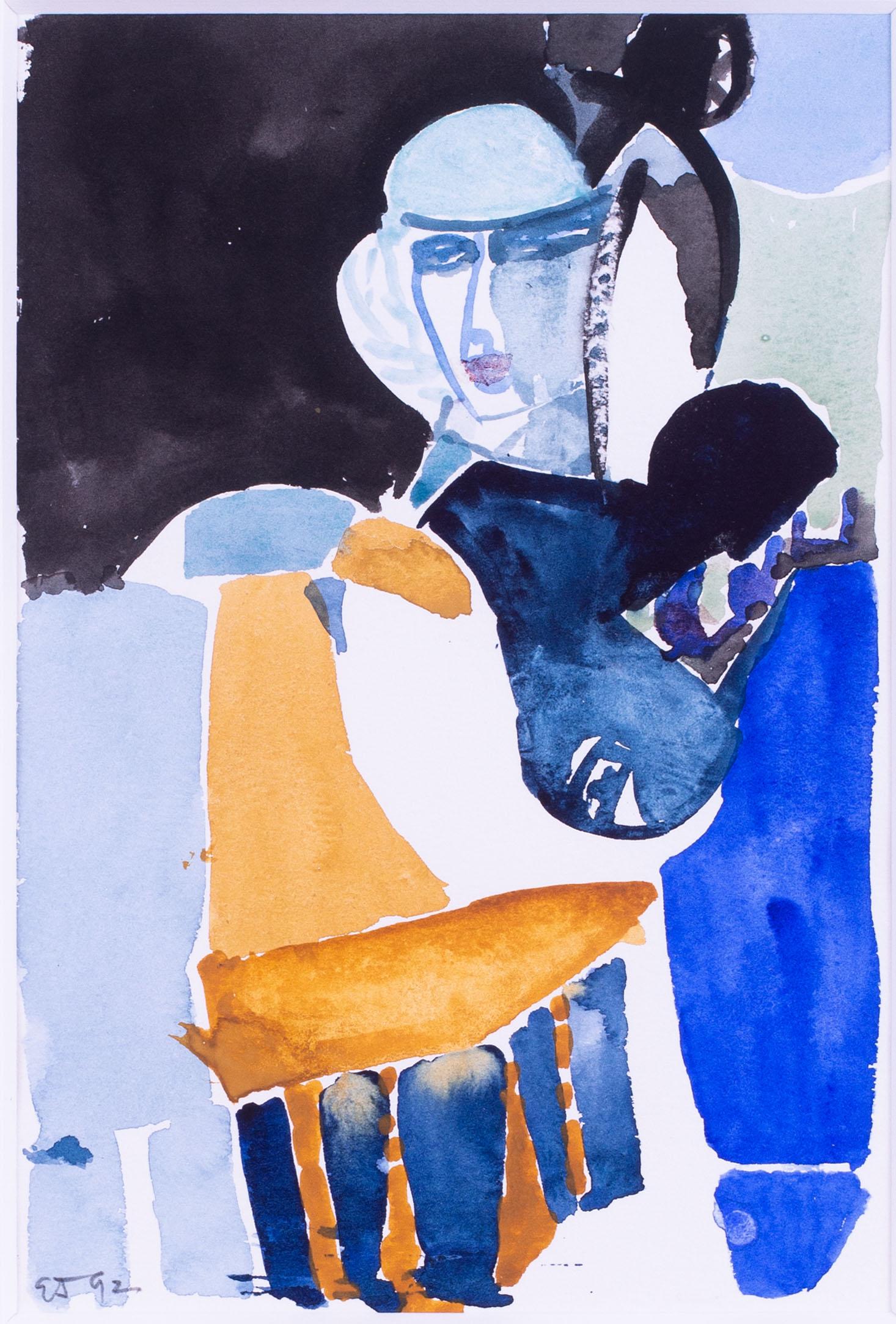 Painted figure in blues and whites by modern British artist Ewart Johns For Sale 2