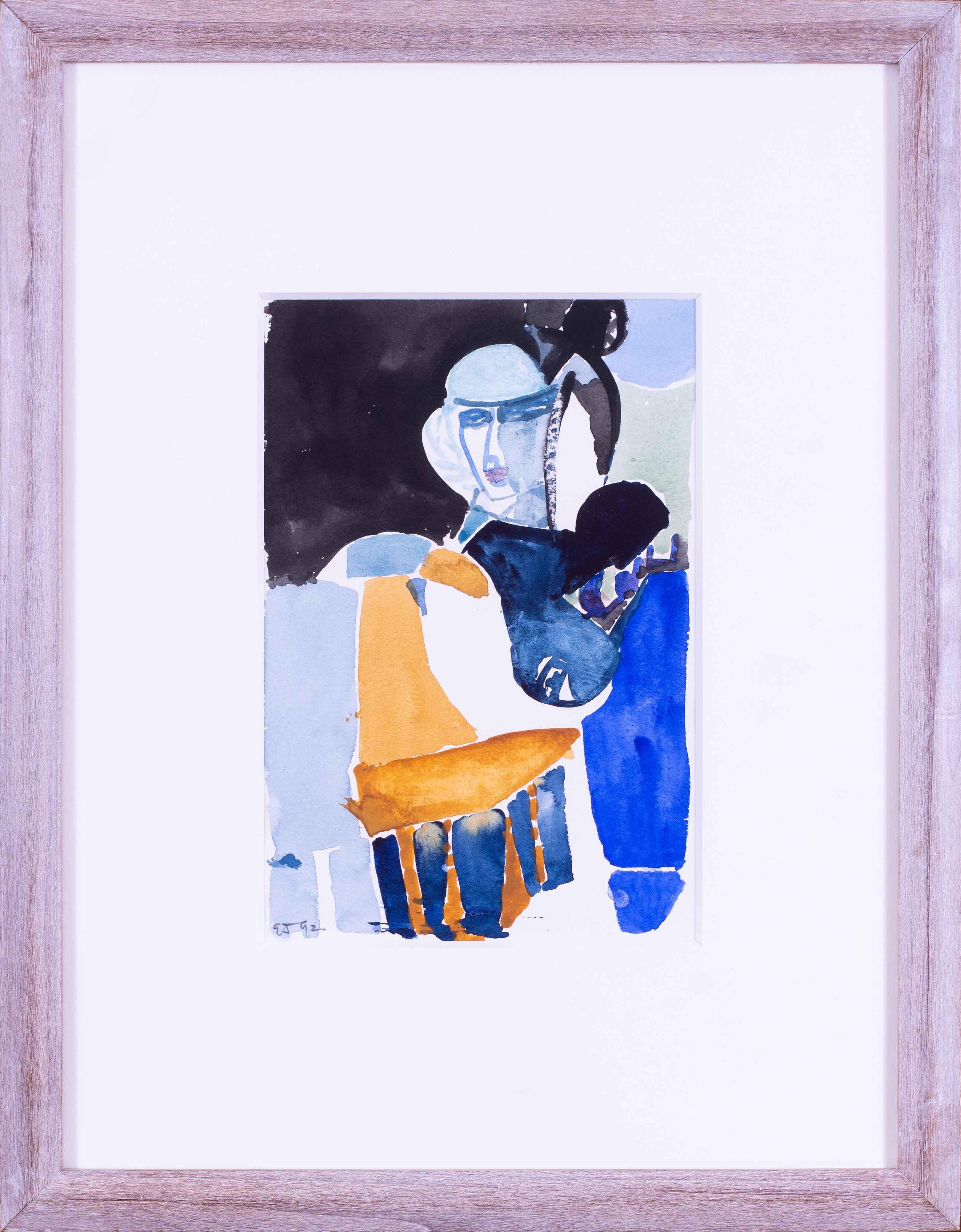 Bemalte Figur in Blau und Weiß des modernen britischen Künstlers Ewart Johns