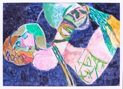 Swing Lady des Modern British Künstlers Ewart Johns, 1991 in Blau- und Grüntönen
