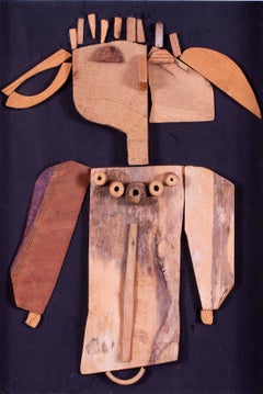 Wood collage mid 20th Century figurative work by British artist Ewart Johns