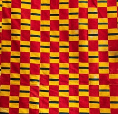 Ewe Cloth with Squares Woven in Red and Saffron Yellow