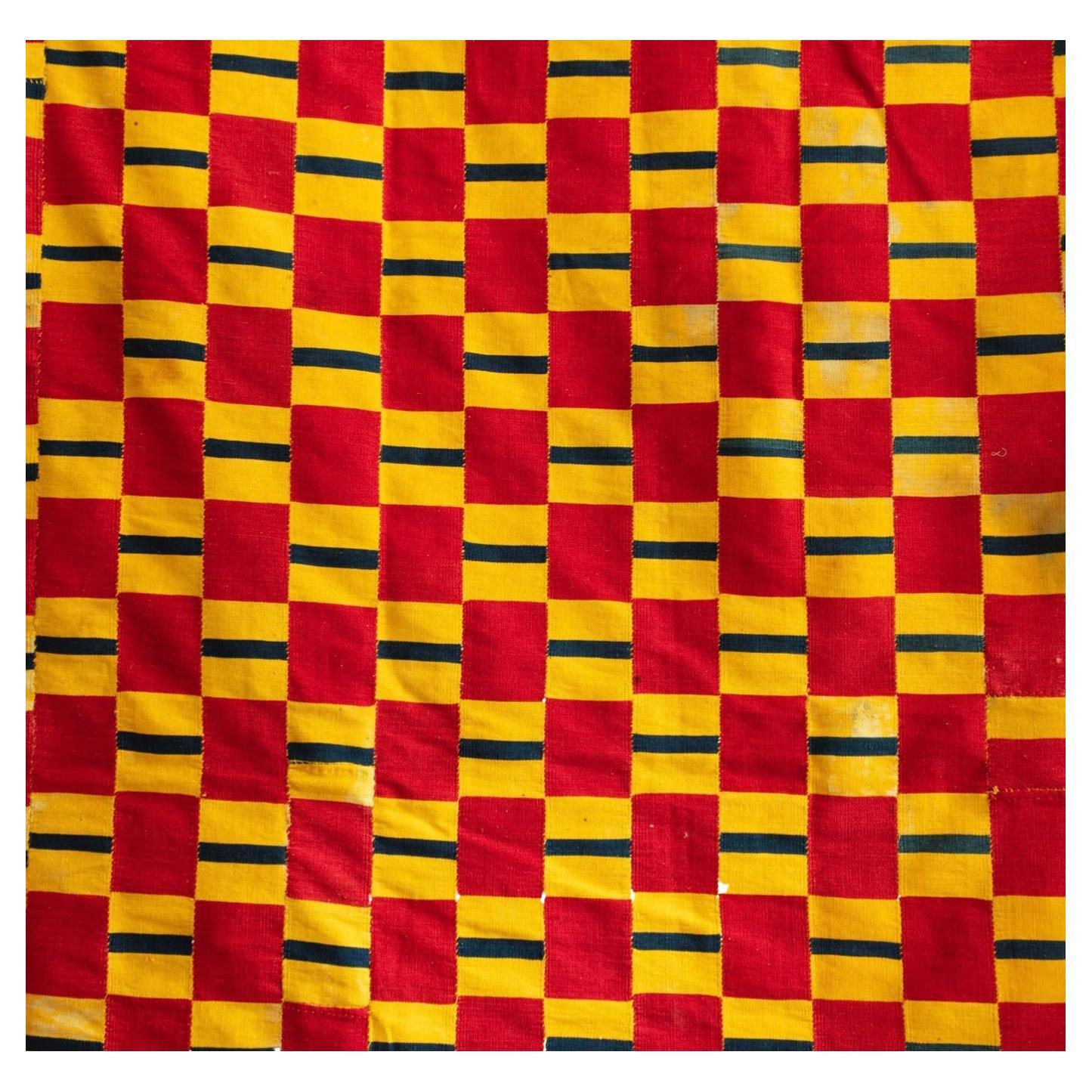 Ewe Cloth with Squares Woven in Red and Saffron Yellow For Sale