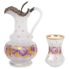 Ewer and Glass in Opaline and Sterling Silver, 19th Century