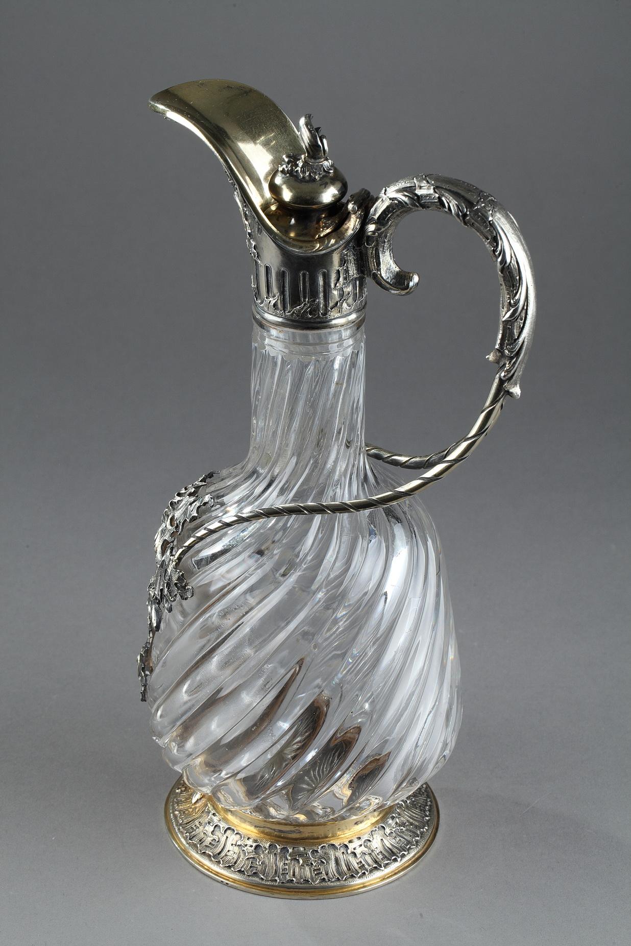 Louis XV Ewer in Silver and Crystal, Late 19th Century