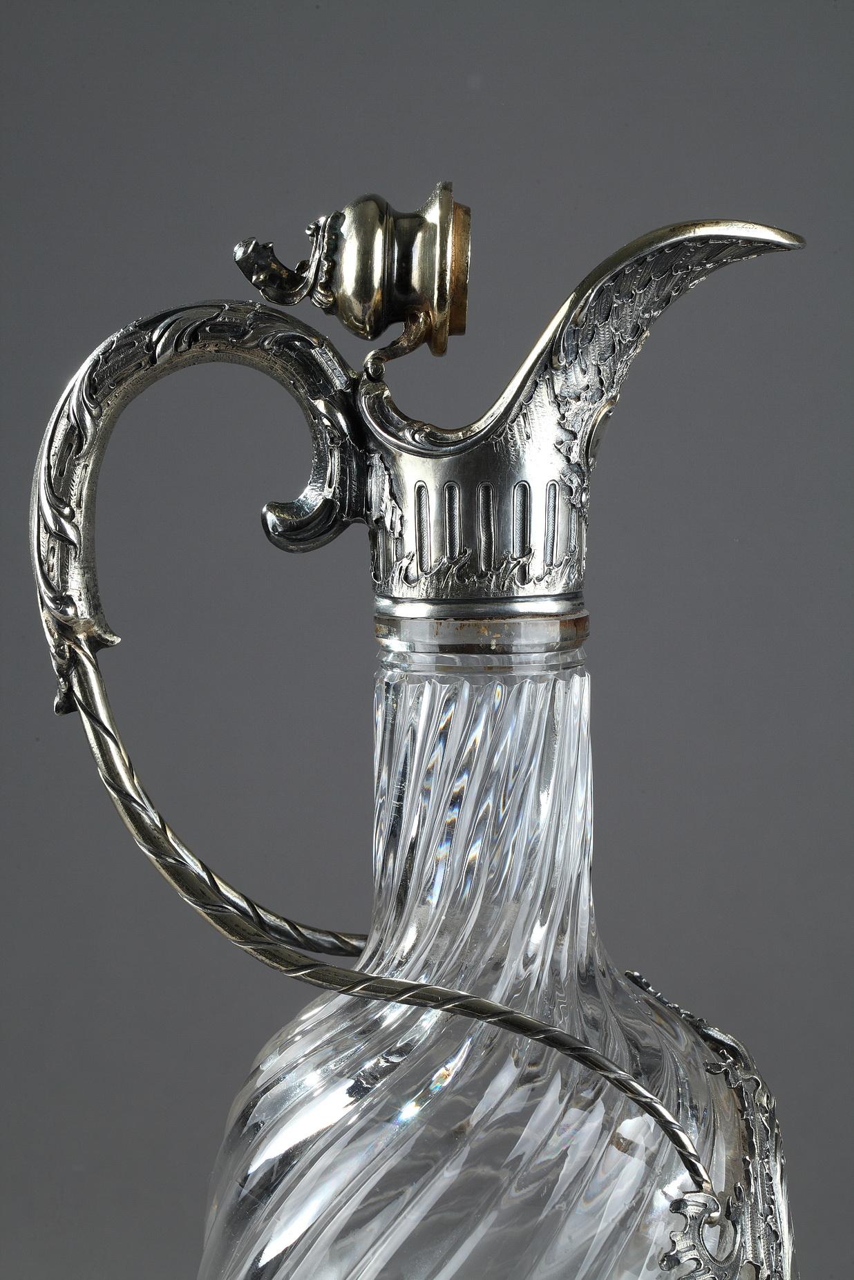 French Ewer in Silver and Crystal, Late 19th Century