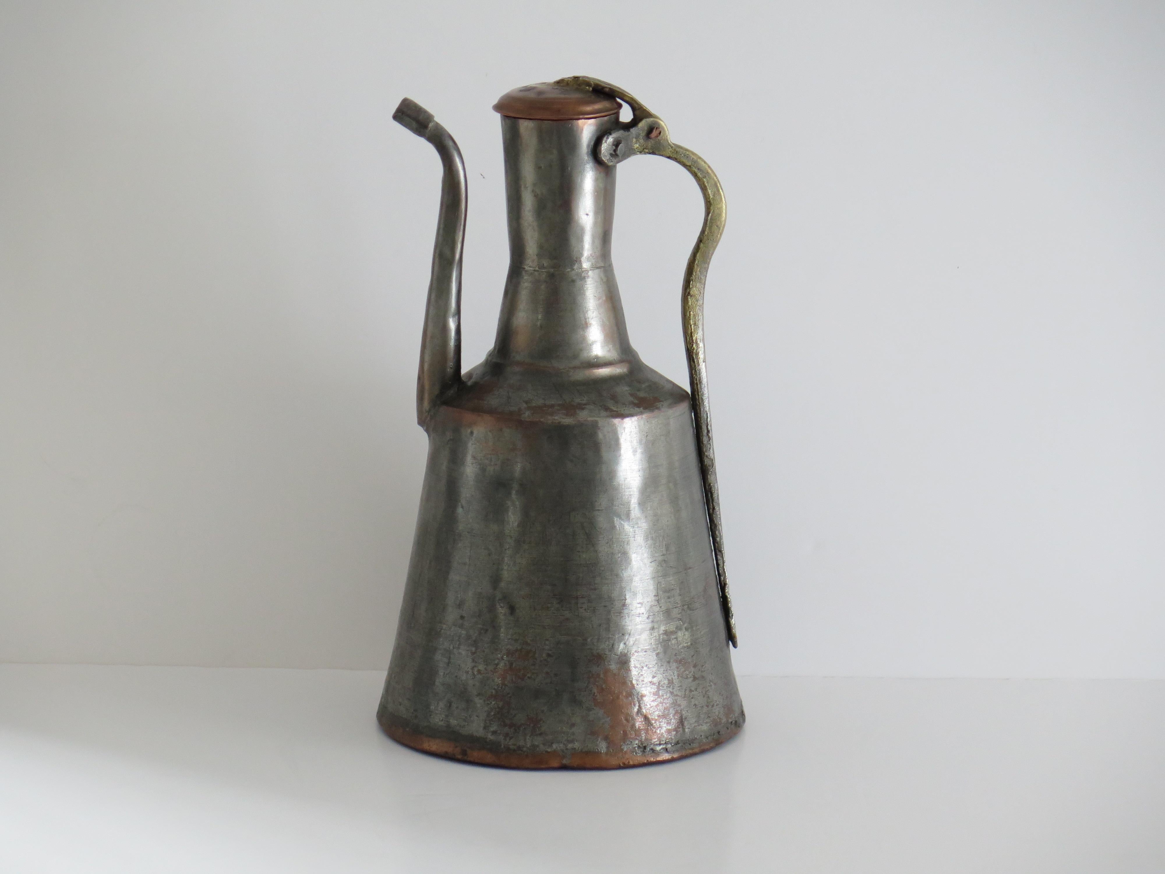 Brass Ewer or Pitcher tinned Copper Turkish / Middle Eastern, Early 19th Century For Sale
