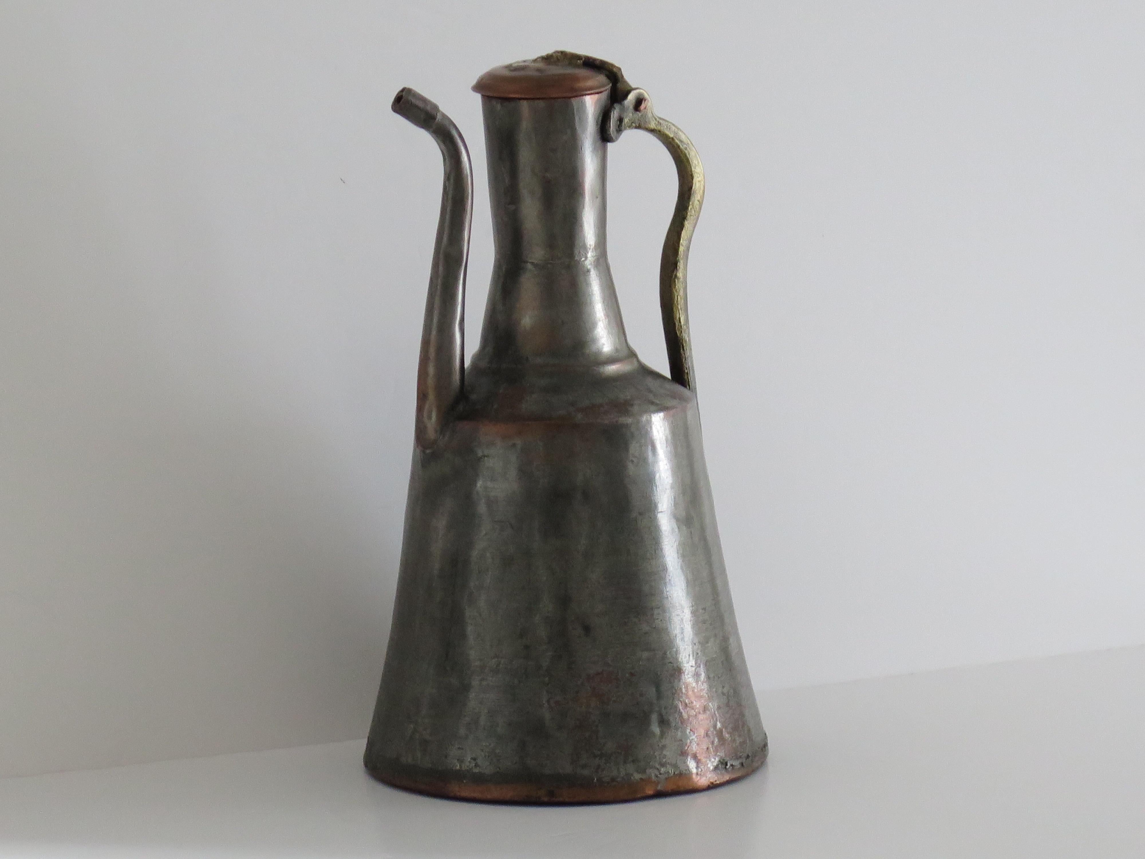 Ewer or Pitcher tinned Copper Turkish / Middle Eastern, Early 19th Century For Sale 1