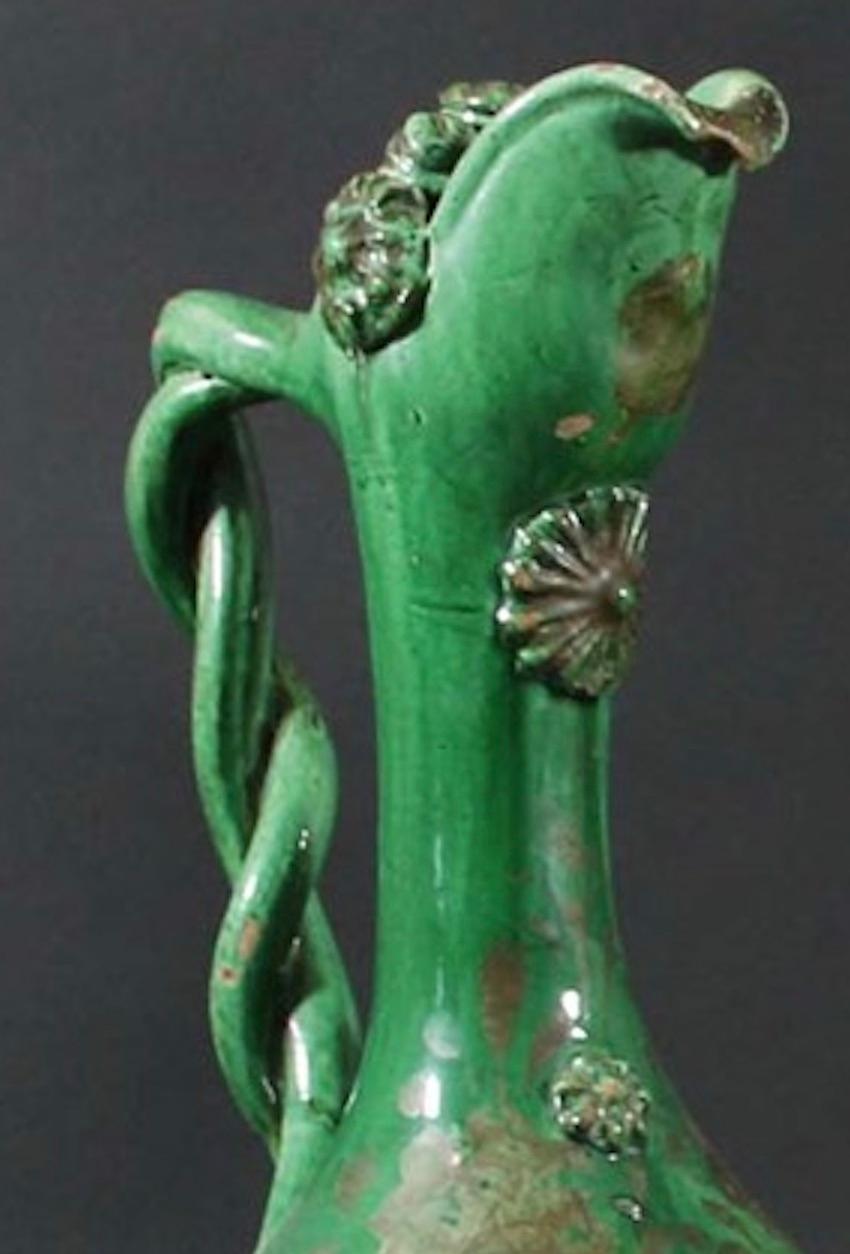 Ewers Jugs Vasen Terrakotta glasiert Paar Canakkale Ottomane Grün Ottoman Grün Ocker vergoldet (Türkisch) im Angebot