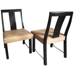 E.Wormley for Dunbar dining chairs with brass stretchers