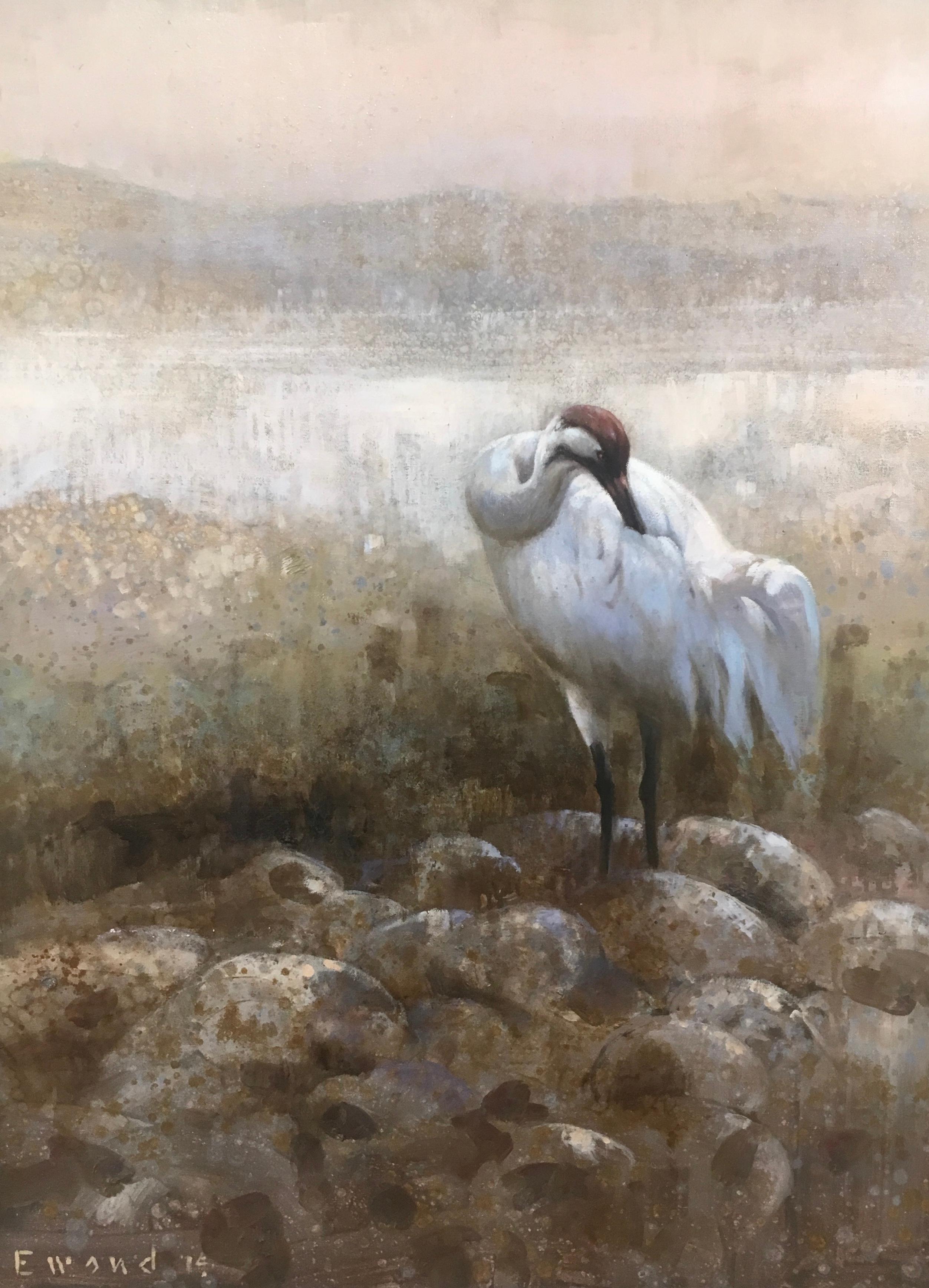 Preening Crane - Painting by Ewoud de Groot
