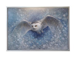 Snow Owl (figurative portrait of luminous arctic owl in flight)