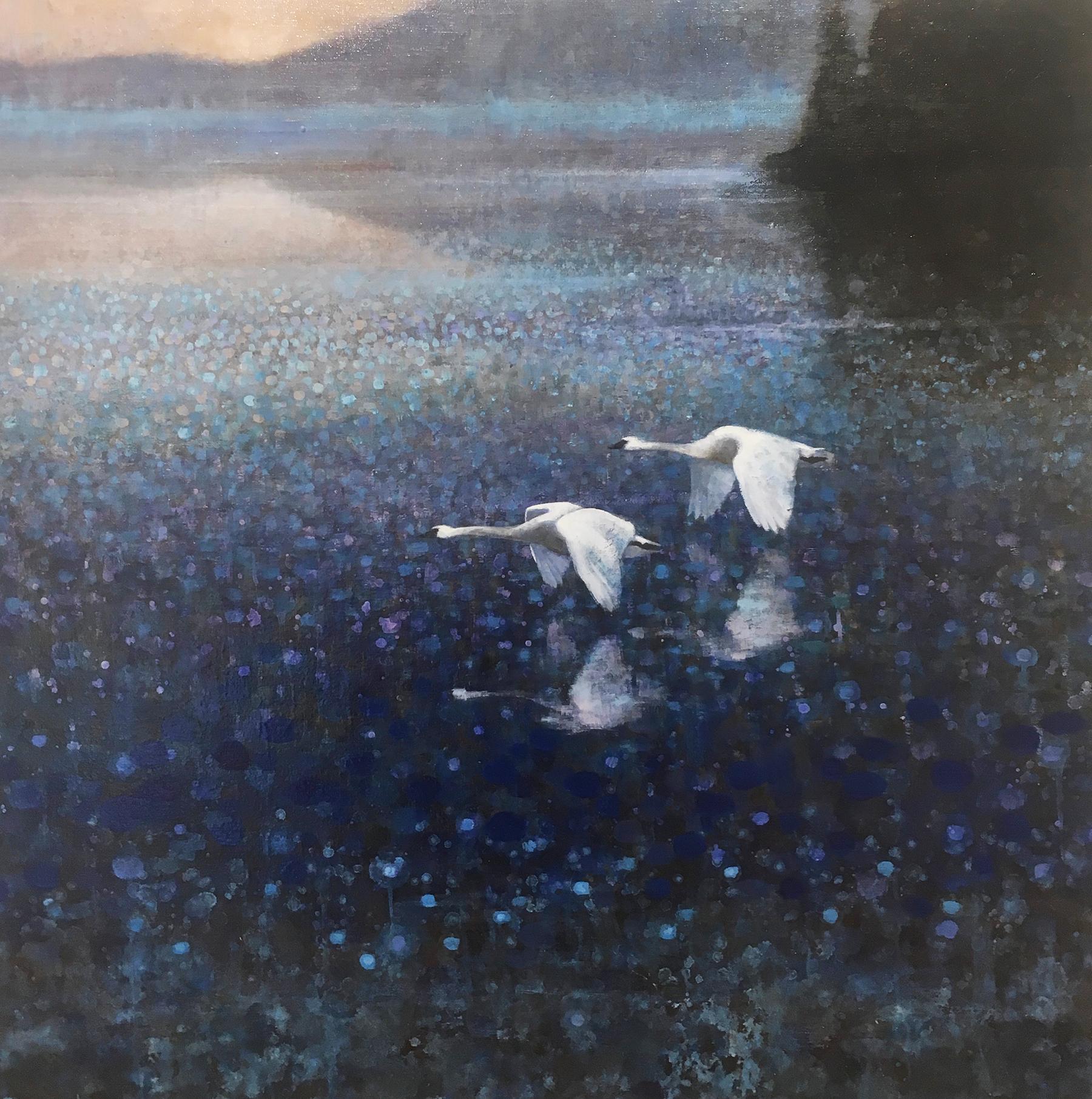 Trumpeter Swans - Painting by Ewoud de Groot
