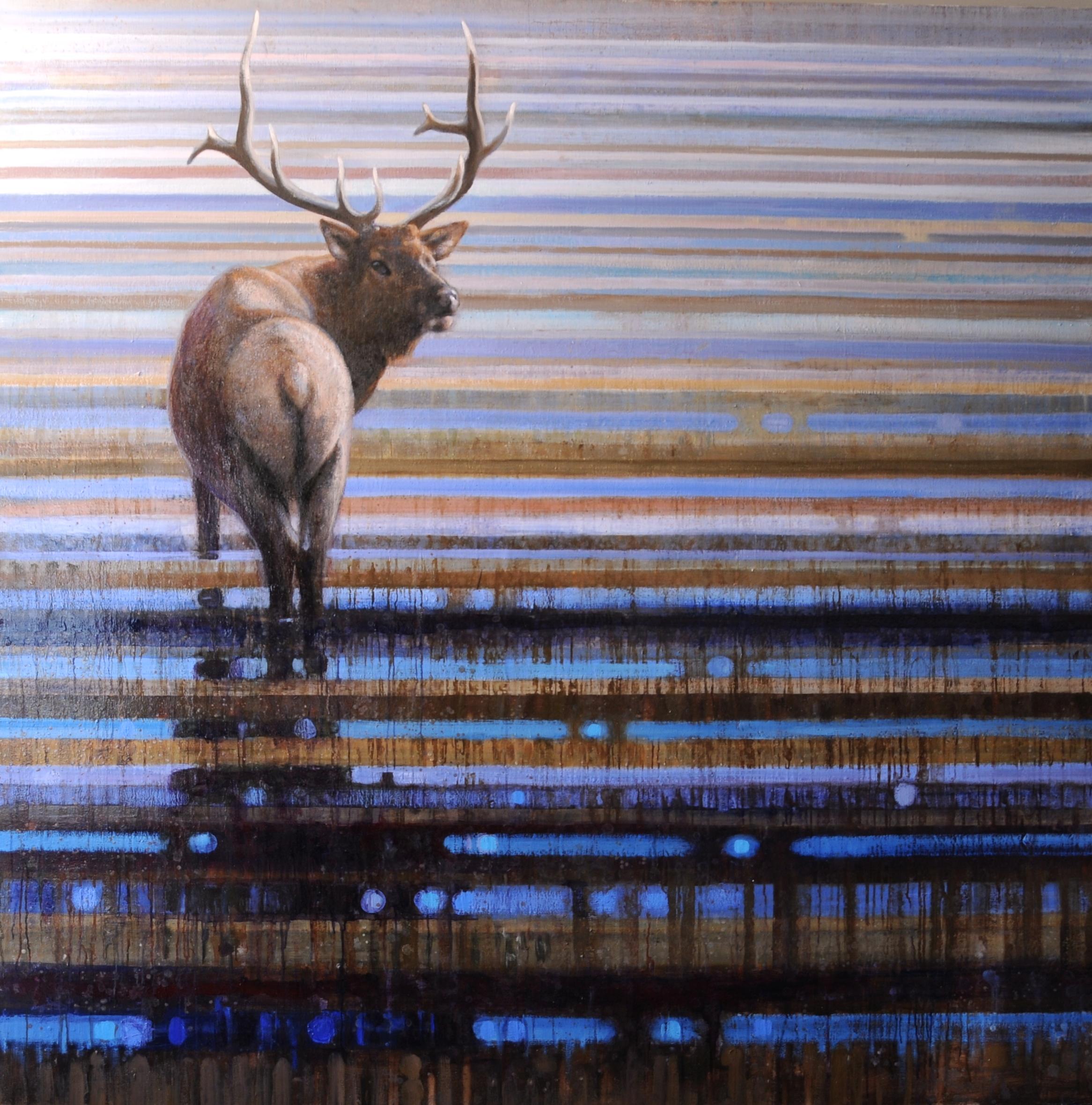 Ewoud de Groot Animal Painting - Wading Elk
