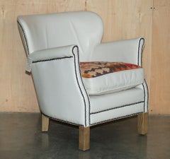 EX-DISPLAY HALO LITTLE PROFESSOR WHiTE LEATHER ARMCHAIR REVERSIBLE KILIM CUSHION