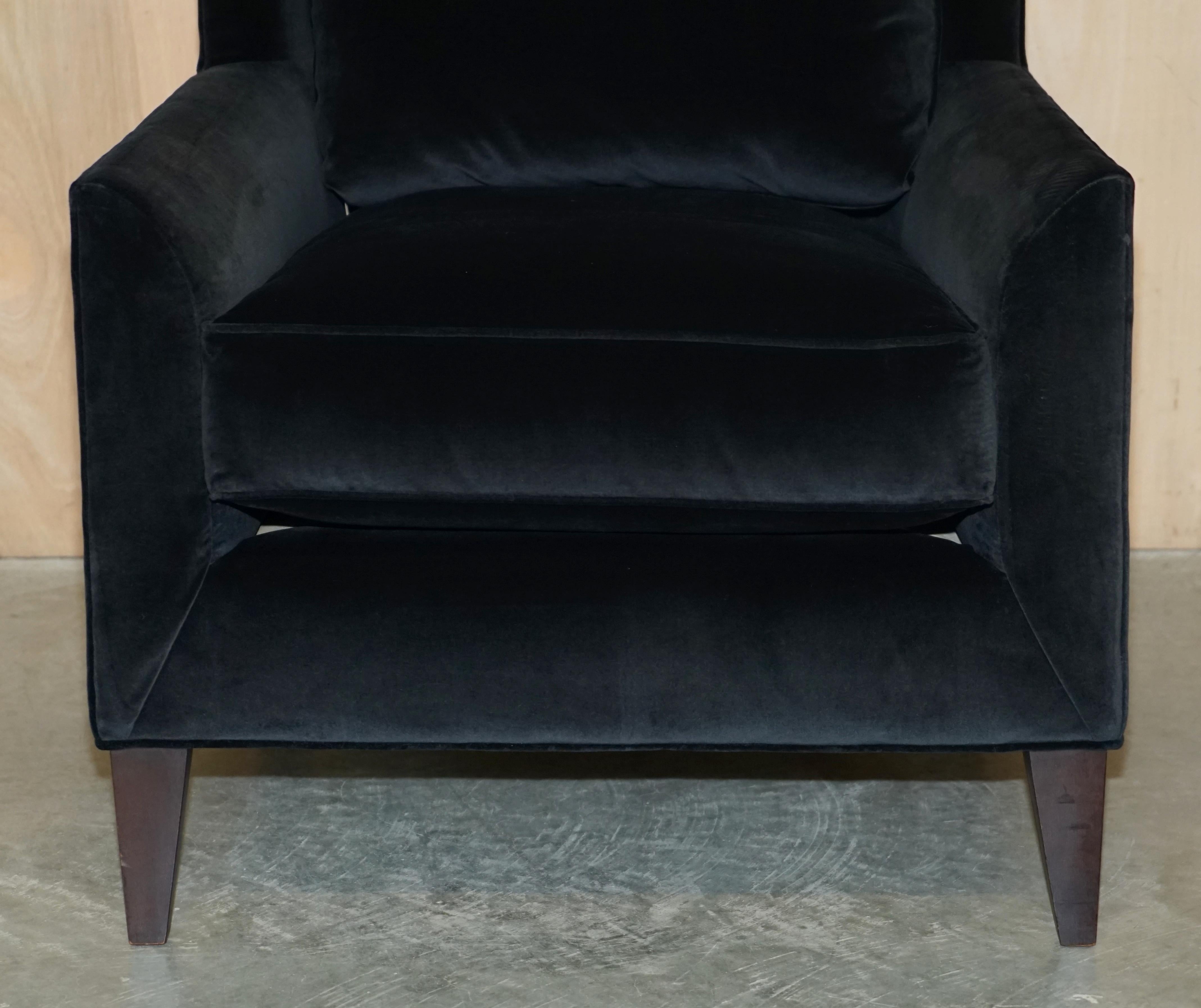 Hand-Crafted Ex Display Ralph Lauren Art Deco Black Nero Velvet Armchair For Sale