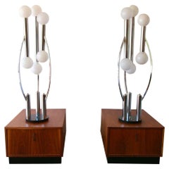 Ex Large 1970's Mid-Century Modern Space Age Chrome Globe 6 Light Table Lamp