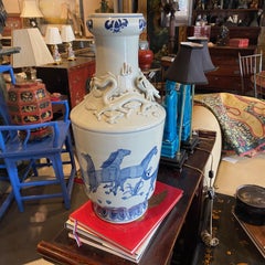 Ex-Large Chinese Vase Blue & White Dragon Surrounding Neck Horses Surround