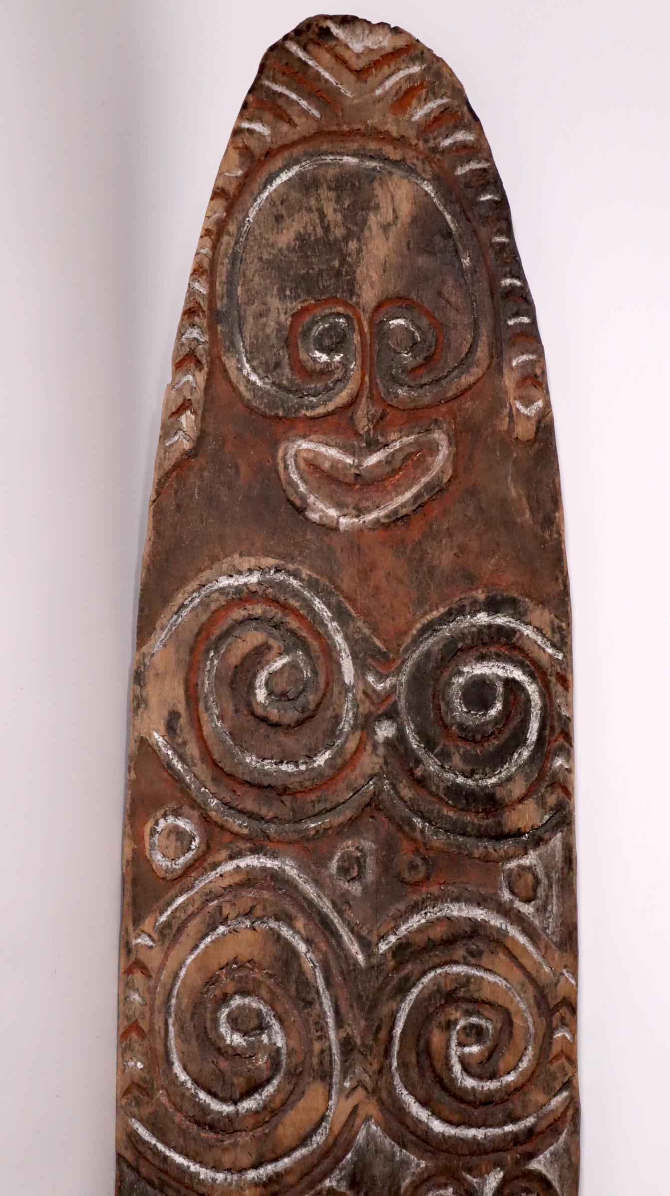 Papuan Gulf ancestor spirit board, called Gope, early 20th century. Wood with natural pigments and charcoal. An intriguing spirit carving, with good provenance. 1963 is a relatively early date for Papuan art to enter an American collection.